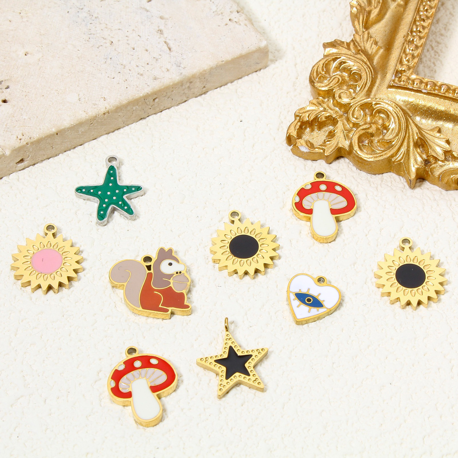 Picture of Vacuum Plating 304 Stainless Steel Cute Charms Gold Plated Multicolor Star Fish Enamel