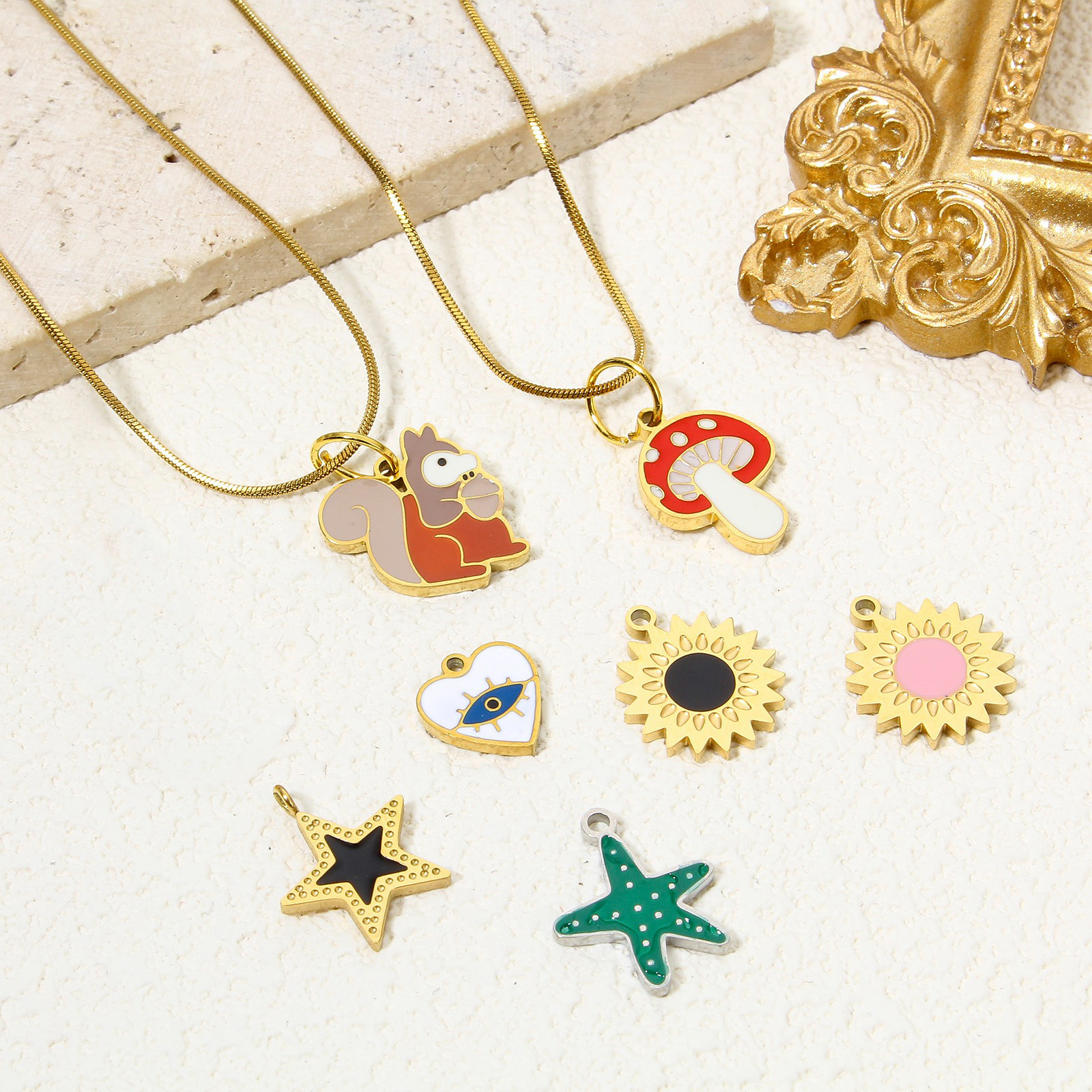 Picture of Vacuum Plating 304 Stainless Steel Cute Charms Gold Plated Multicolor Star Fish Enamel
