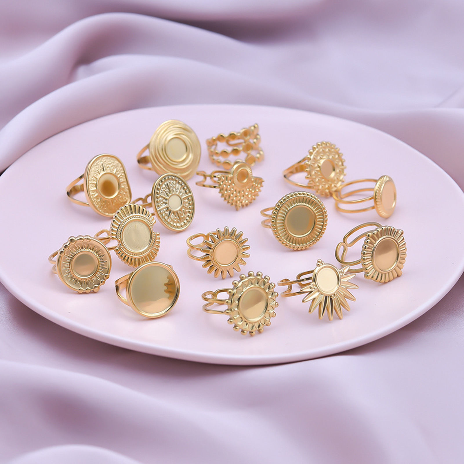 Image de 1 Pièce Bagues Ouvert Ajoustable en 304 Acier Inoxydable Cabochon Rapportable 17mm (Taille d'US 6.5)