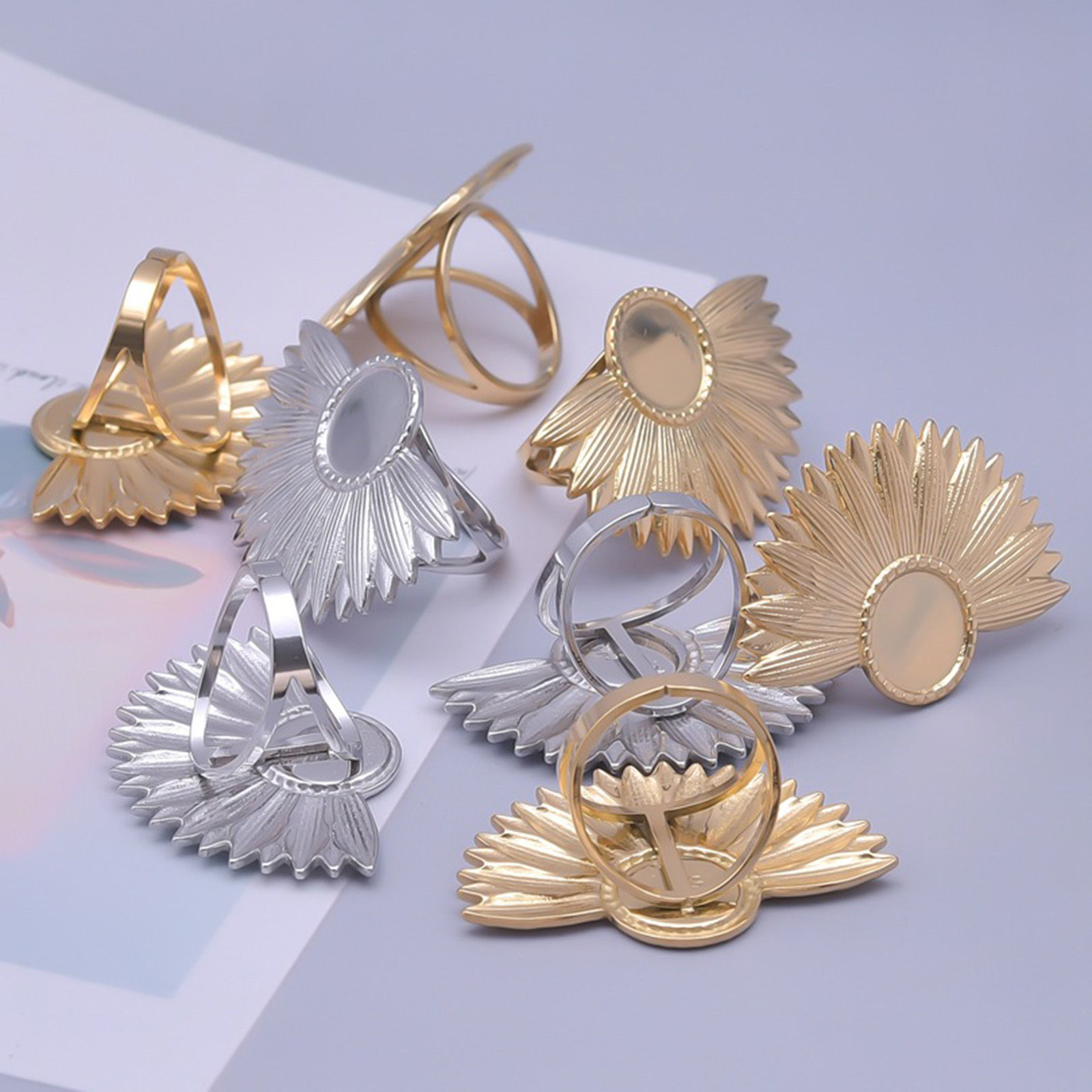 Image de 1 Pièce Bagues Ouvert Ajoustable en 304 Acier Inoxydable Cabochon Rapportable 17mm (Taille d'US 6.5)