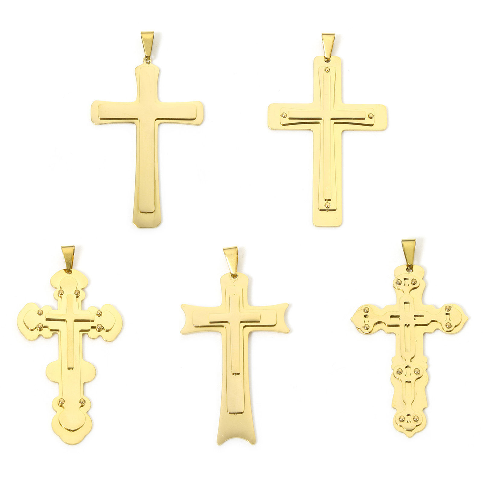 Picture of Vacuum Plating 304 Stainless Steel Charms Cross With Snap Clasp