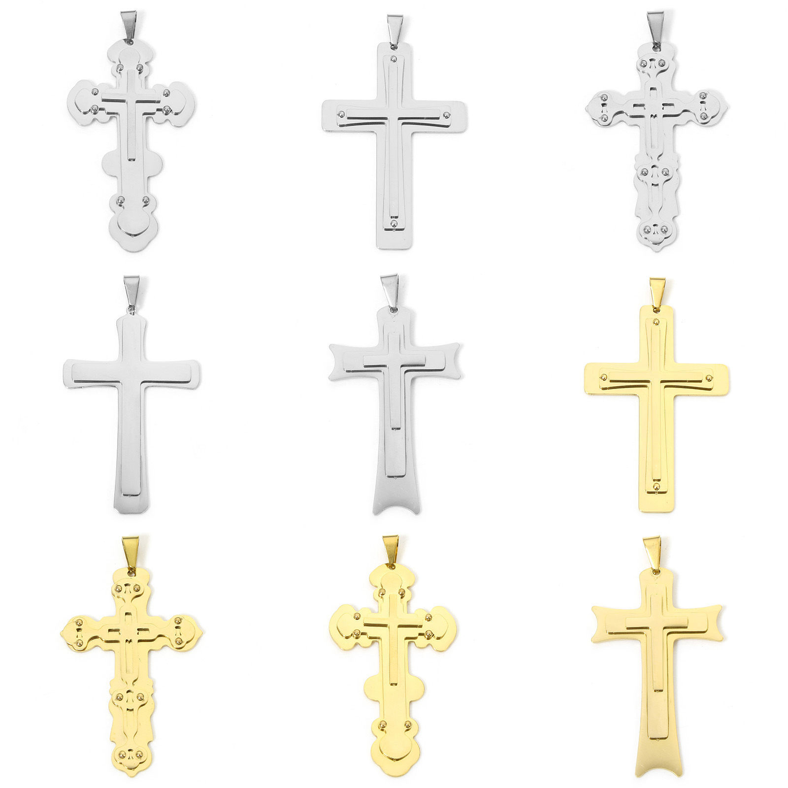 Picture of Vacuum Plating 304 Stainless Steel Charms Cross With Snap Clasp