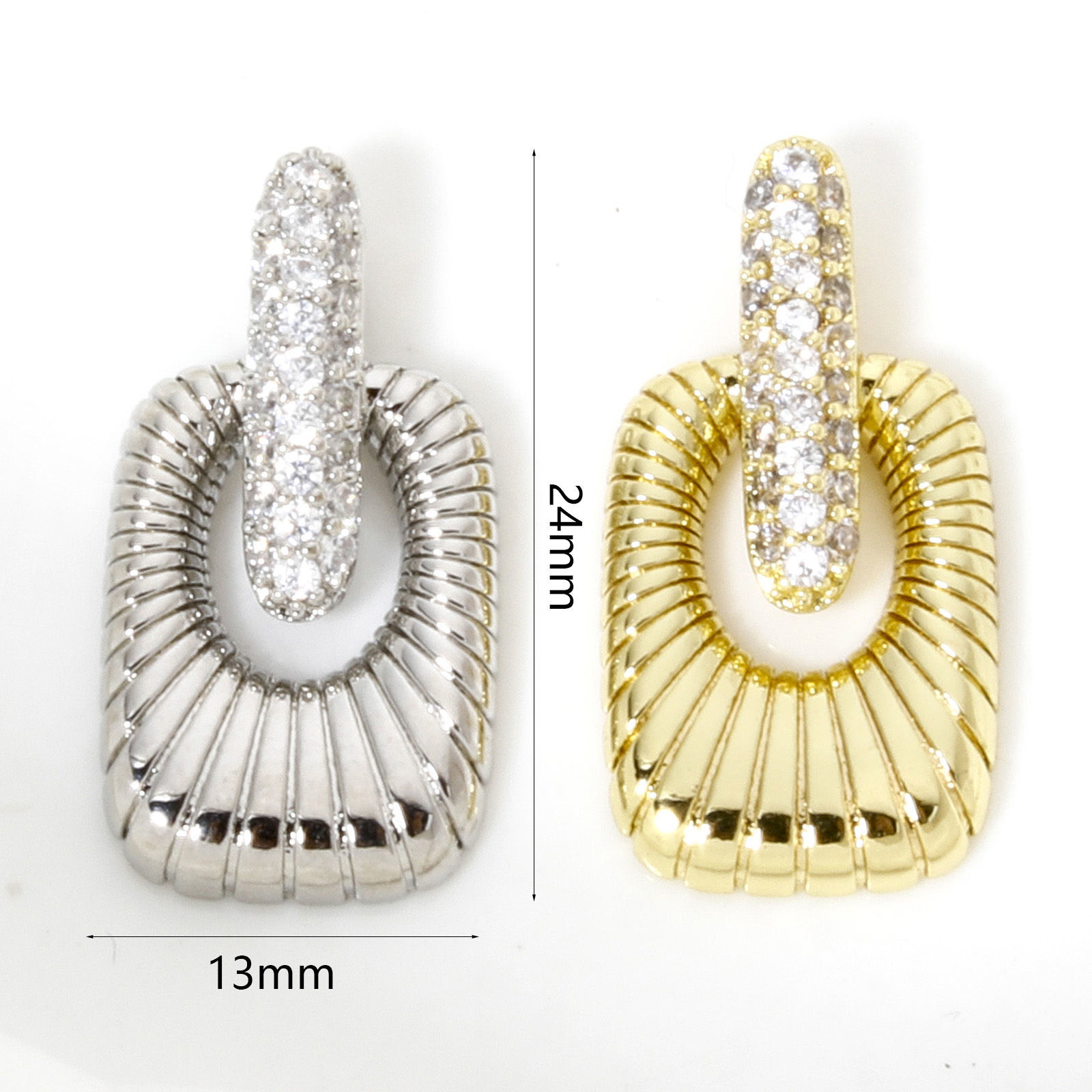 Bild von 1 Stück Messing Geometrisch Charms Bunt Rechteck Streifen Hohl Klar Zirkonia 24mm x 13mm