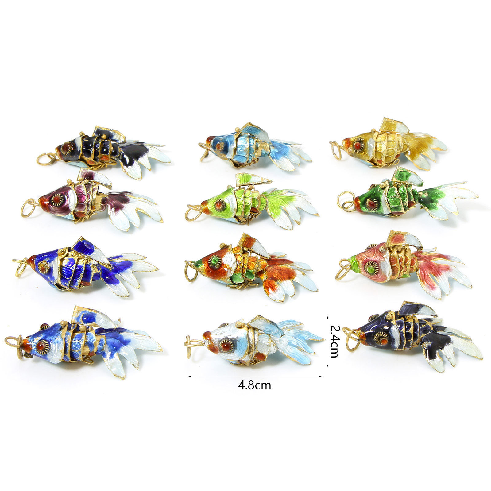 1 個 真鍮 海ジュエリー ペンダント 金メッキ 多色 魚 可動式 4.8cm x 2.4cm、 の画像