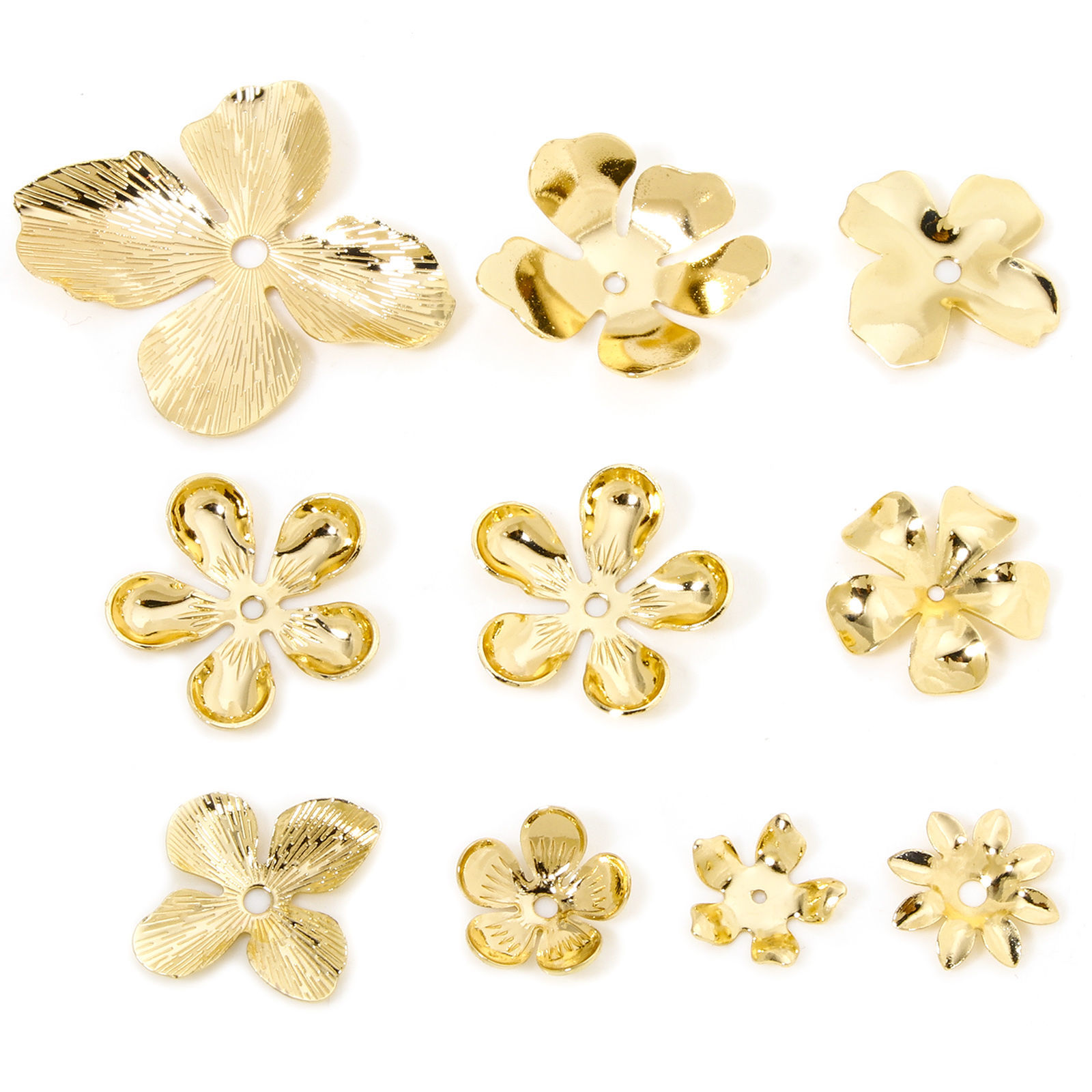 Bild von 5 Stück Umweltfreundlich Messing Perlkappen Blumen 14K Echtgold plattiert Hohl