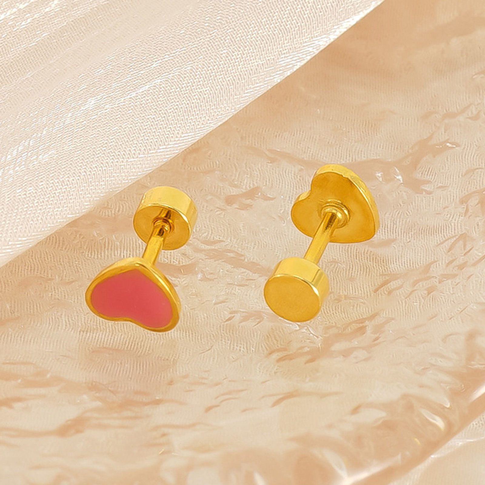 Picture of Vacuum Plating Sweet & Cute Valentine's Day 18K Gold Plated Multicolor 304 Stainless Steel Heart Enamel Ear Post Stud Earrings For Women Valentine's Day