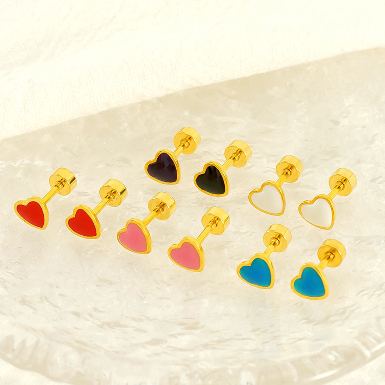 Picture of Vacuum Plating Sweet & Cute Valentine's Day 18K Gold Plated Multicolor 304 Stainless Steel Heart Enamel Ear Post Stud Earrings For Women Valentine's Day