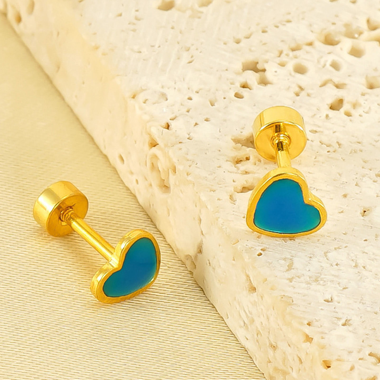 Picture of Vacuum Plating Sweet & Cute Valentine's Day 18K Gold Plated Multicolor 304 Stainless Steel Heart Enamel Ear Post Stud Earrings For Women Valentine's Day