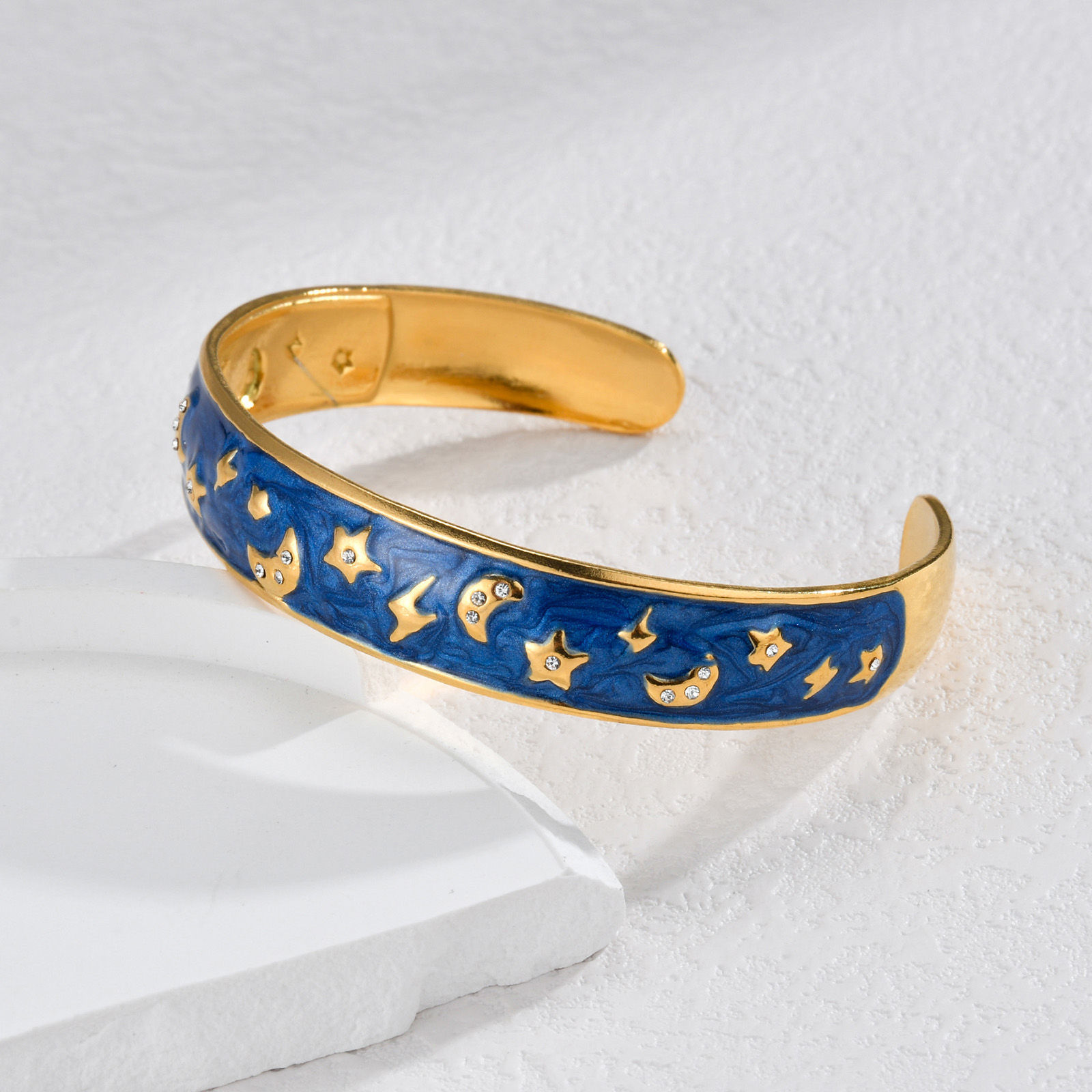 Immagine di 1 Pz Placcatura Sottovuoto Retrò Galassia Placcato Oro 18K Multicolore 304 Acciaio Inossidabile & Strass Stella Luna Smalto Braccialetto Per Donne Festa