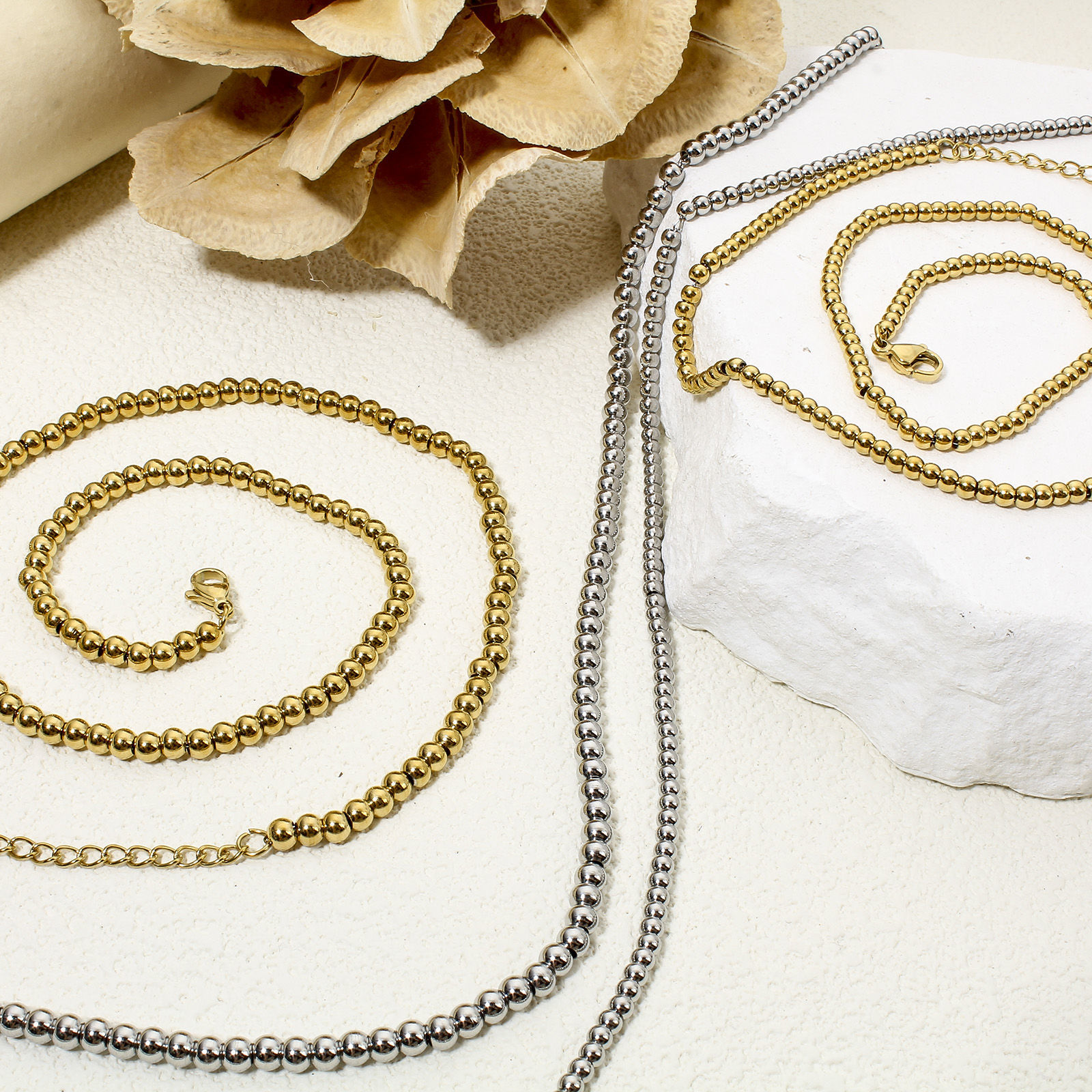 Immagine di 1 Pz 304 Acciaio Inossidabile Catena di Perline Collana di Perline 40cm Lunghezza