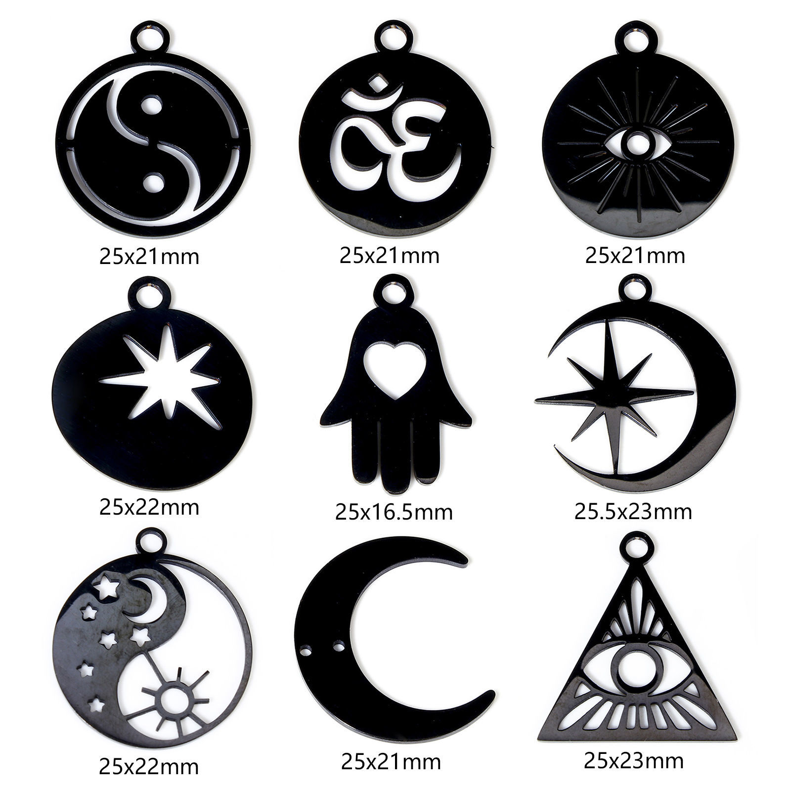 Bild von 2 Stück 304 Edelstahl Charms Schwarz Doppelseitiges Polieren