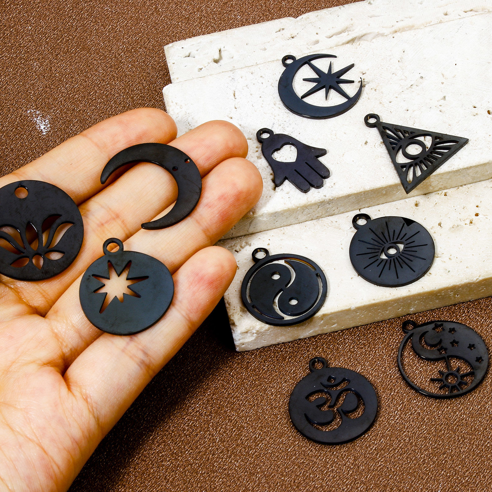 Bild von 2 Stück 304 Edelstahl Charms Schwarz Doppelseitiges Polieren