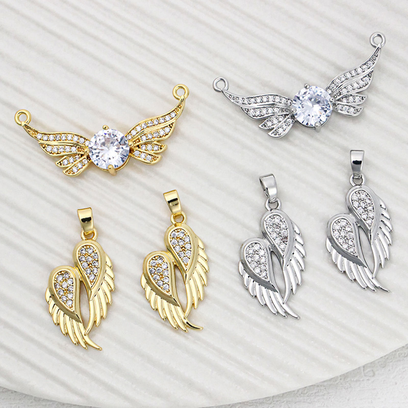 Image de 1 Pièce Pendentifs en Laiton Aile Multicolore à Zircone Cubique Clair