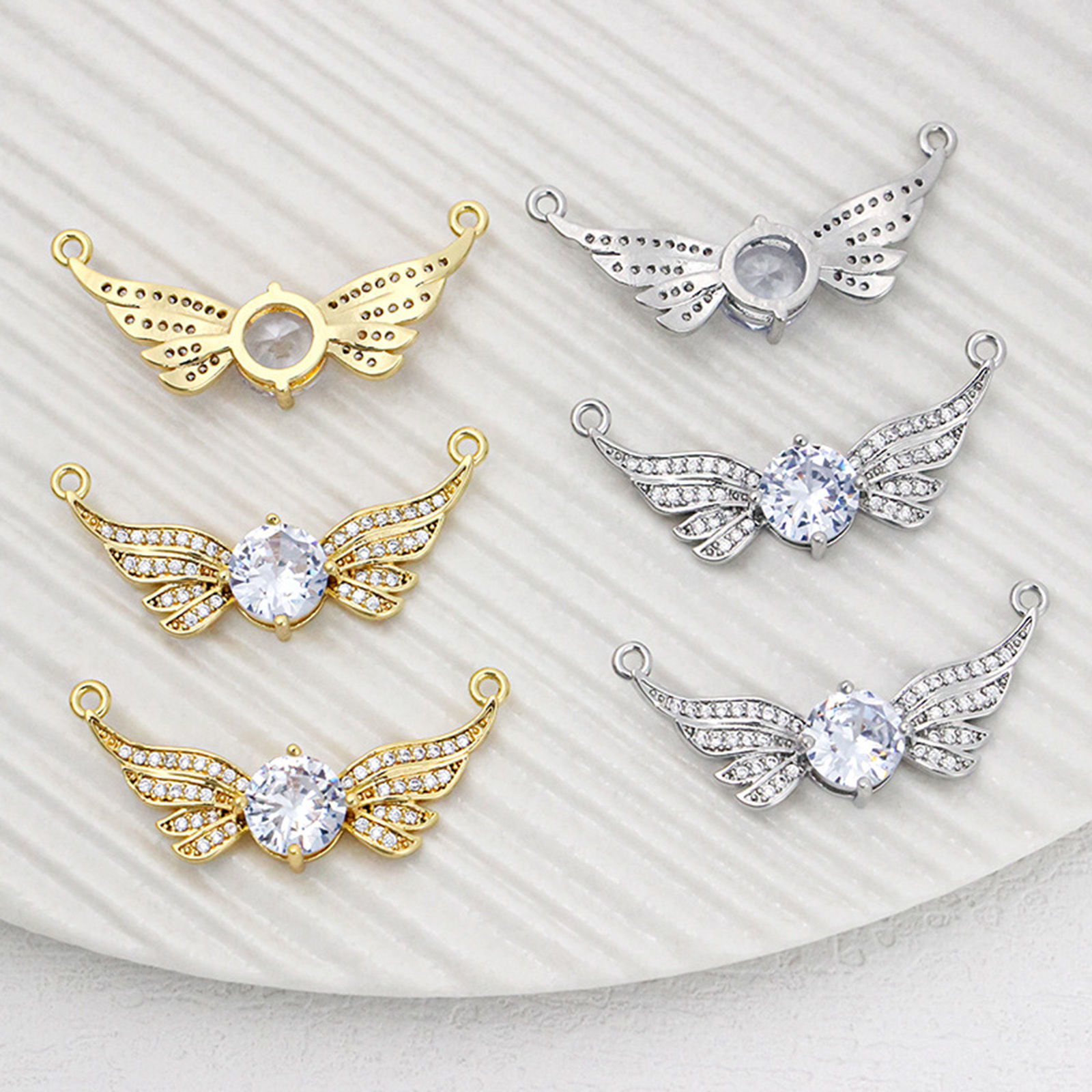 Image de 1 Pièce Pendentifs en Laiton Aile Multicolore à Zircone Cubique Clair