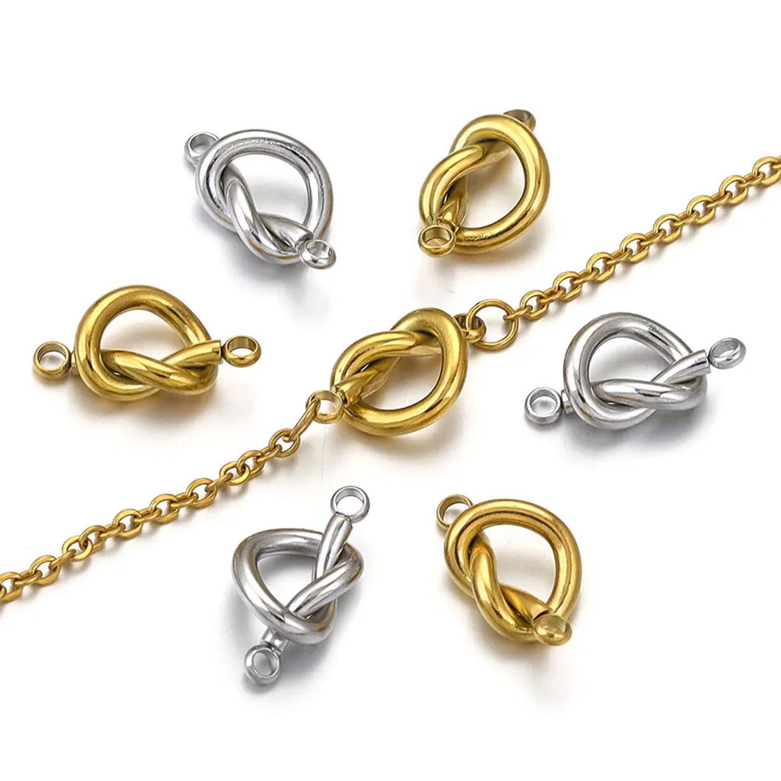 Picture of 304 Stainless Steel Connectors Charms Pendants Love Knot 17mm x 9mm