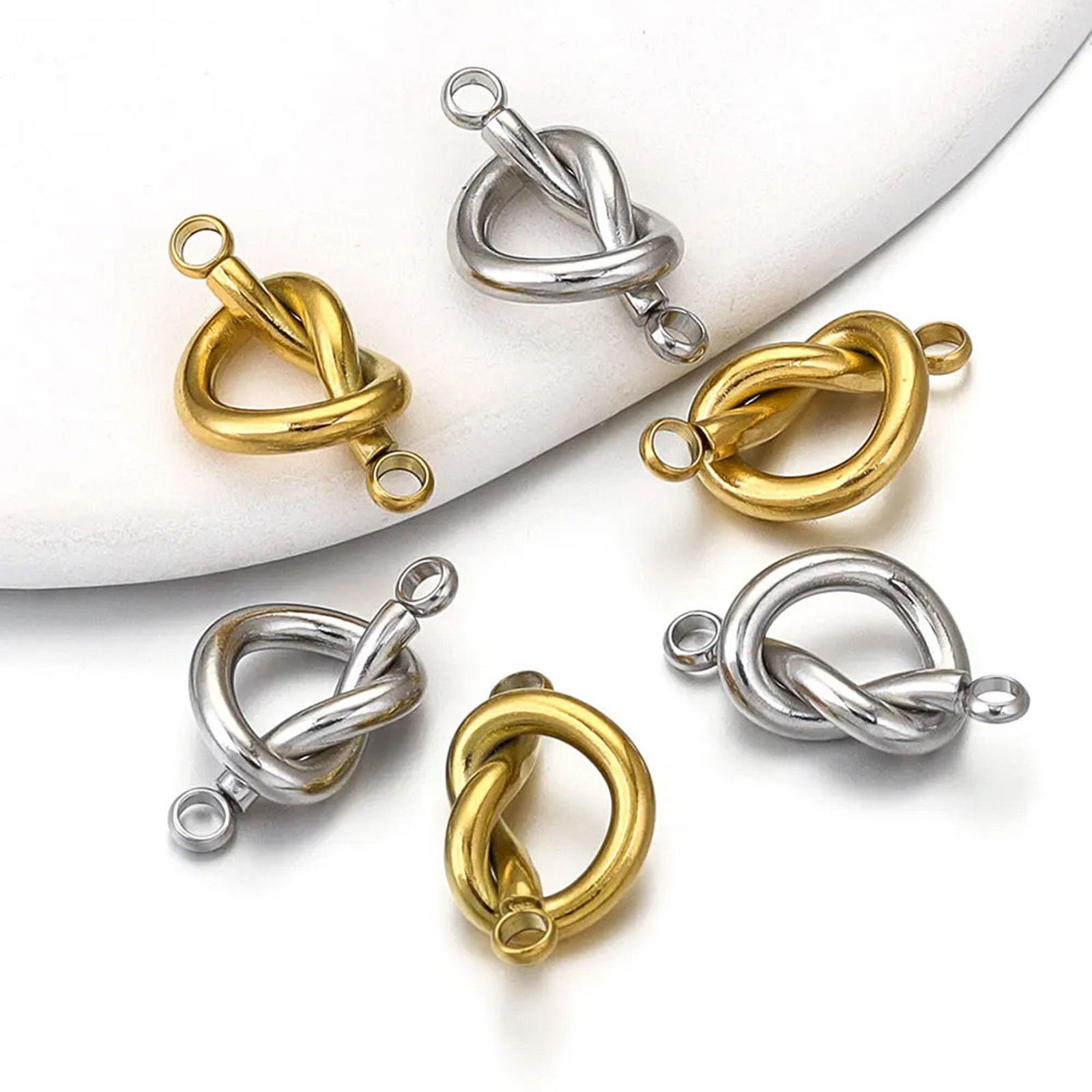 Picture of 304 Stainless Steel Connectors Charms Pendants Love Knot 17mm x 9mm