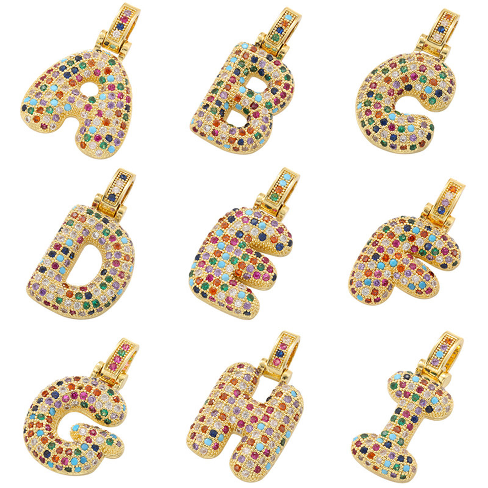 Imagen de 1 Unidad Latón Micro Pave Colgantes Letras Multicolor Multicolor Circón Artificial
