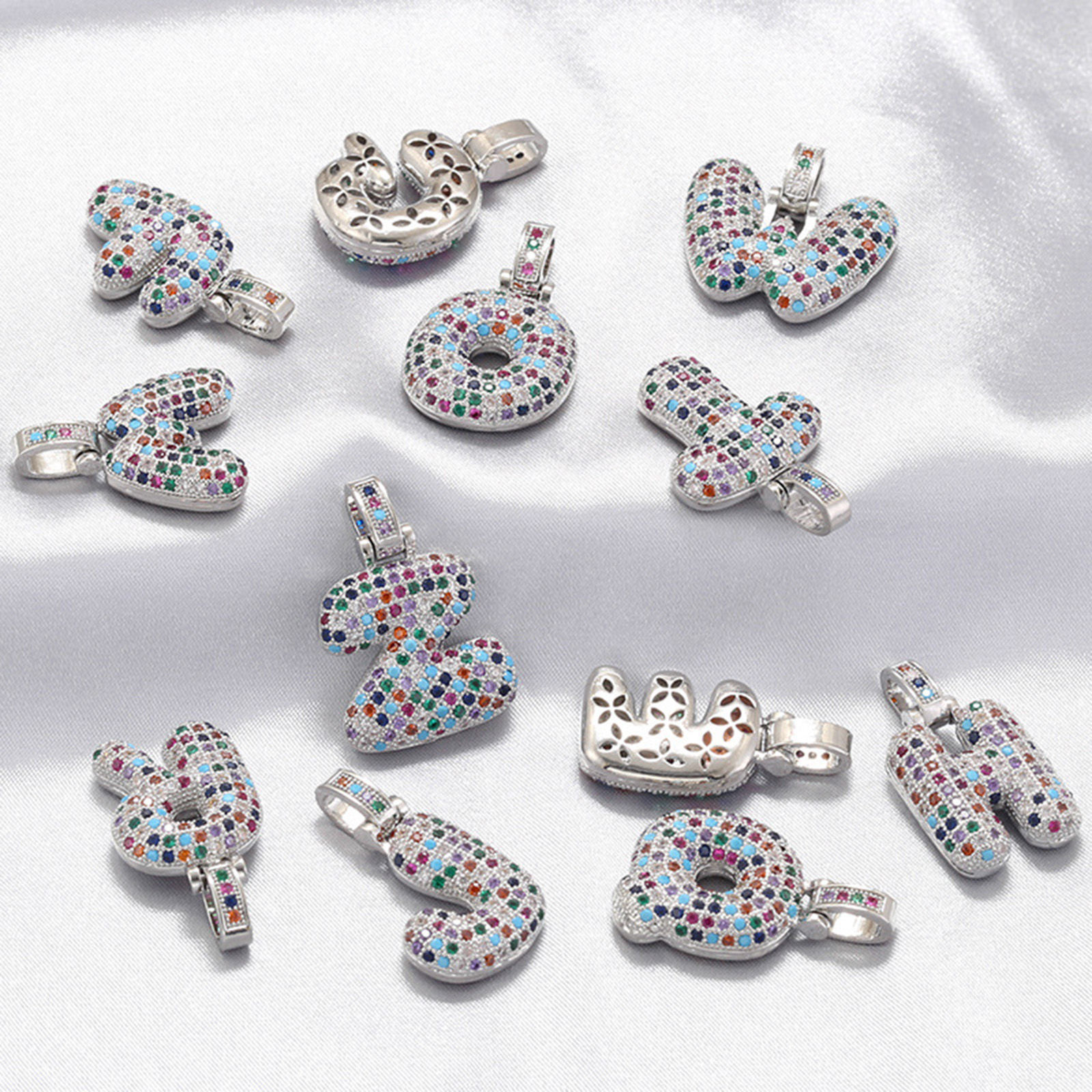 Imagen de 1 Unidad Latón Micro Pave Colgantes Letras Multicolor Multicolor Circón Artificial