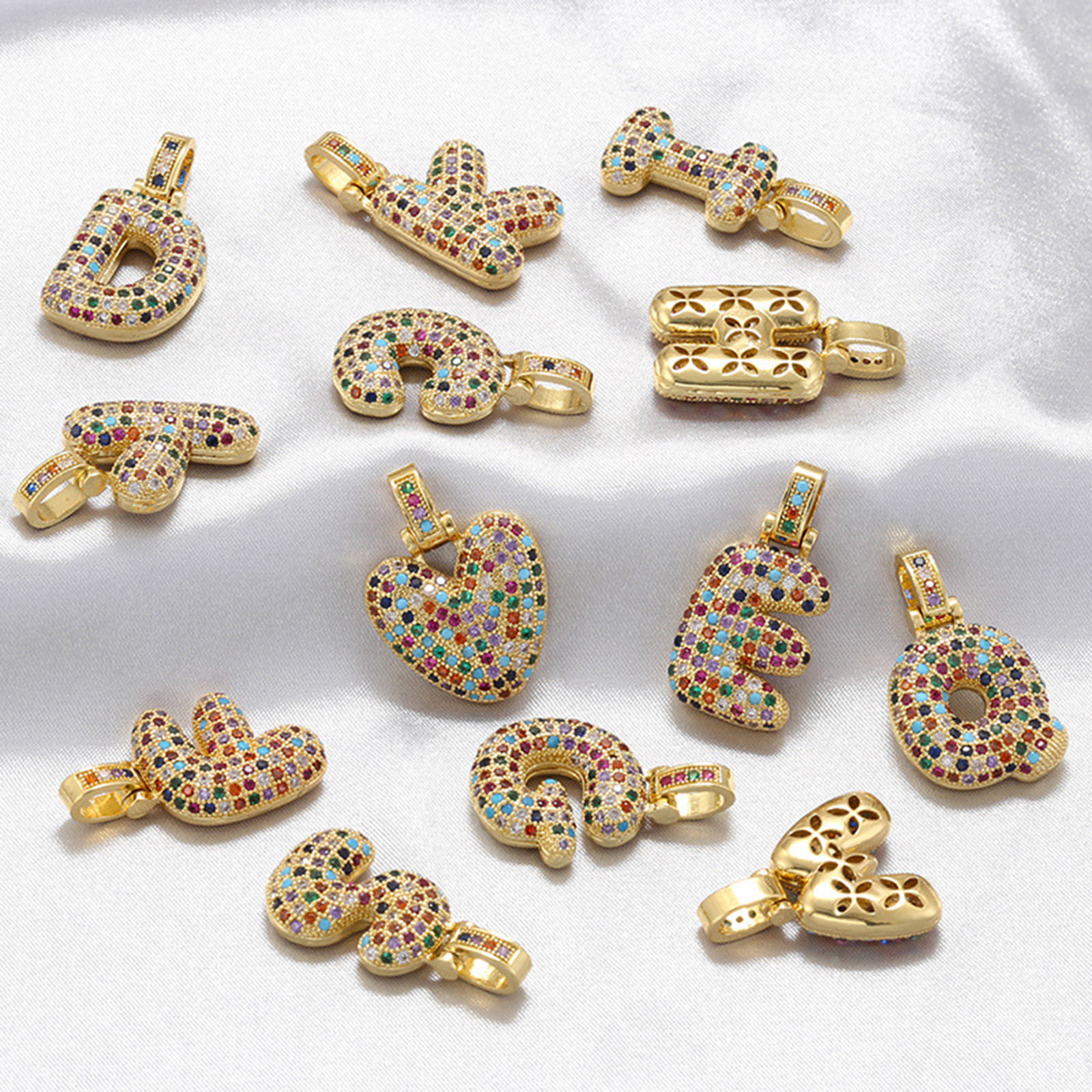 Imagen de 1 Unidad Latón Micro Pave Colgantes Letras Multicolor Multicolor Circón Artificial
