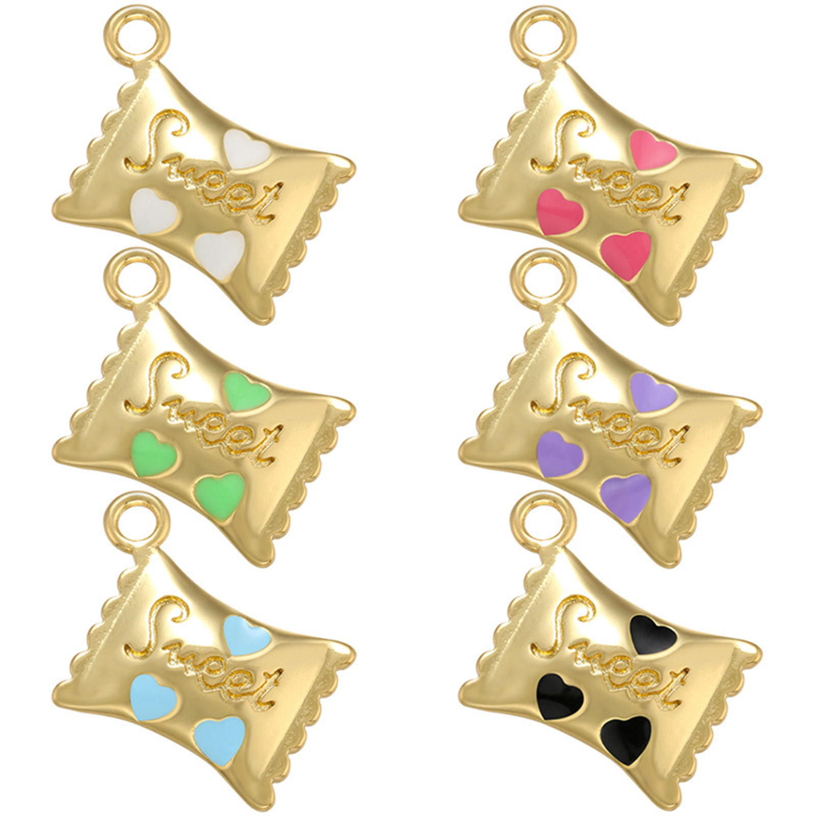 Bild von 1 Stück Messing Charms 18K Gold Plattiert Süßigkeit Lebensmittel Message sweet " Emaille 16mm x 13mm