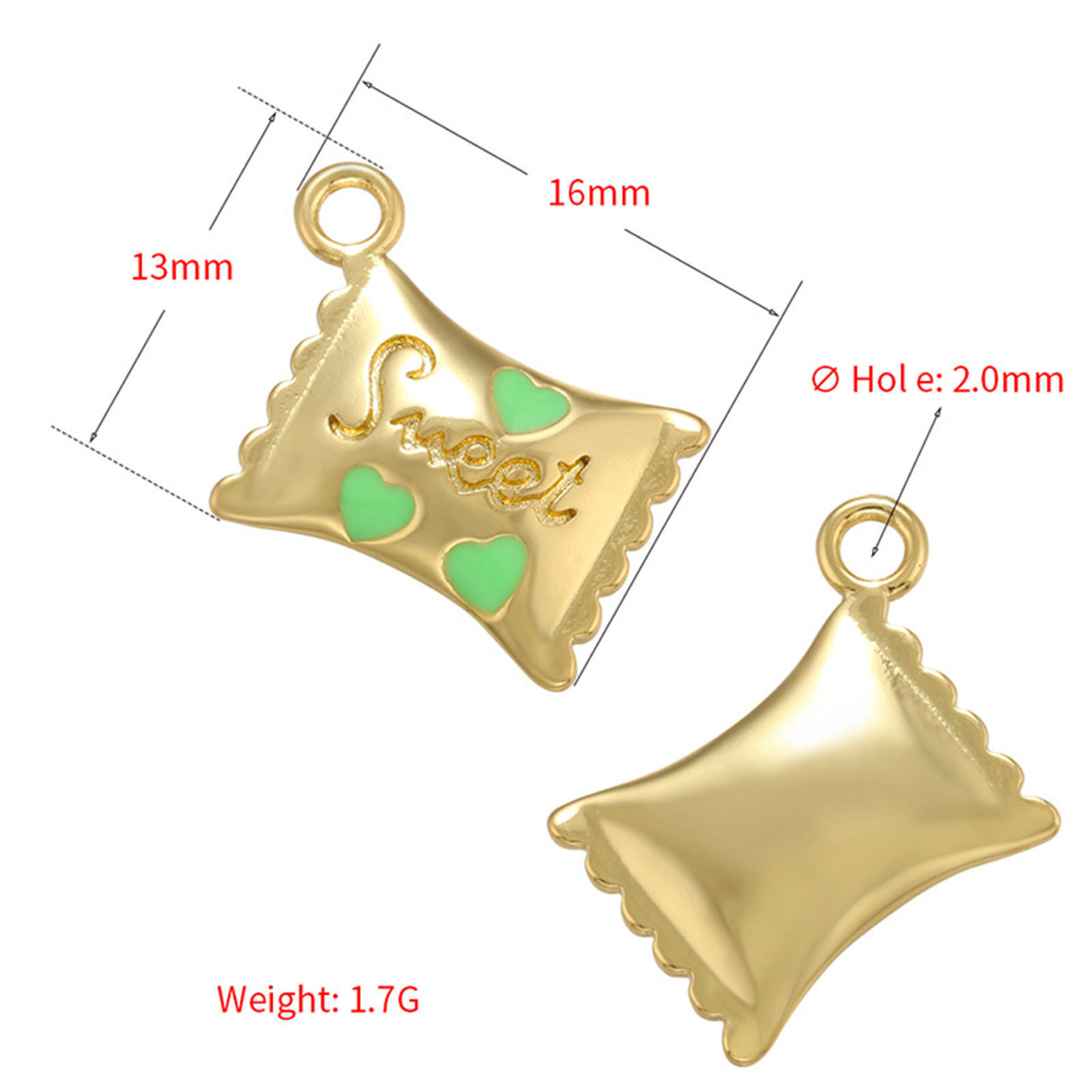 Bild von 1 Stück Messing Charms 18K Gold Plattiert Süßigkeit Lebensmittel Message sweet " Emaille 16mm x 13mm
