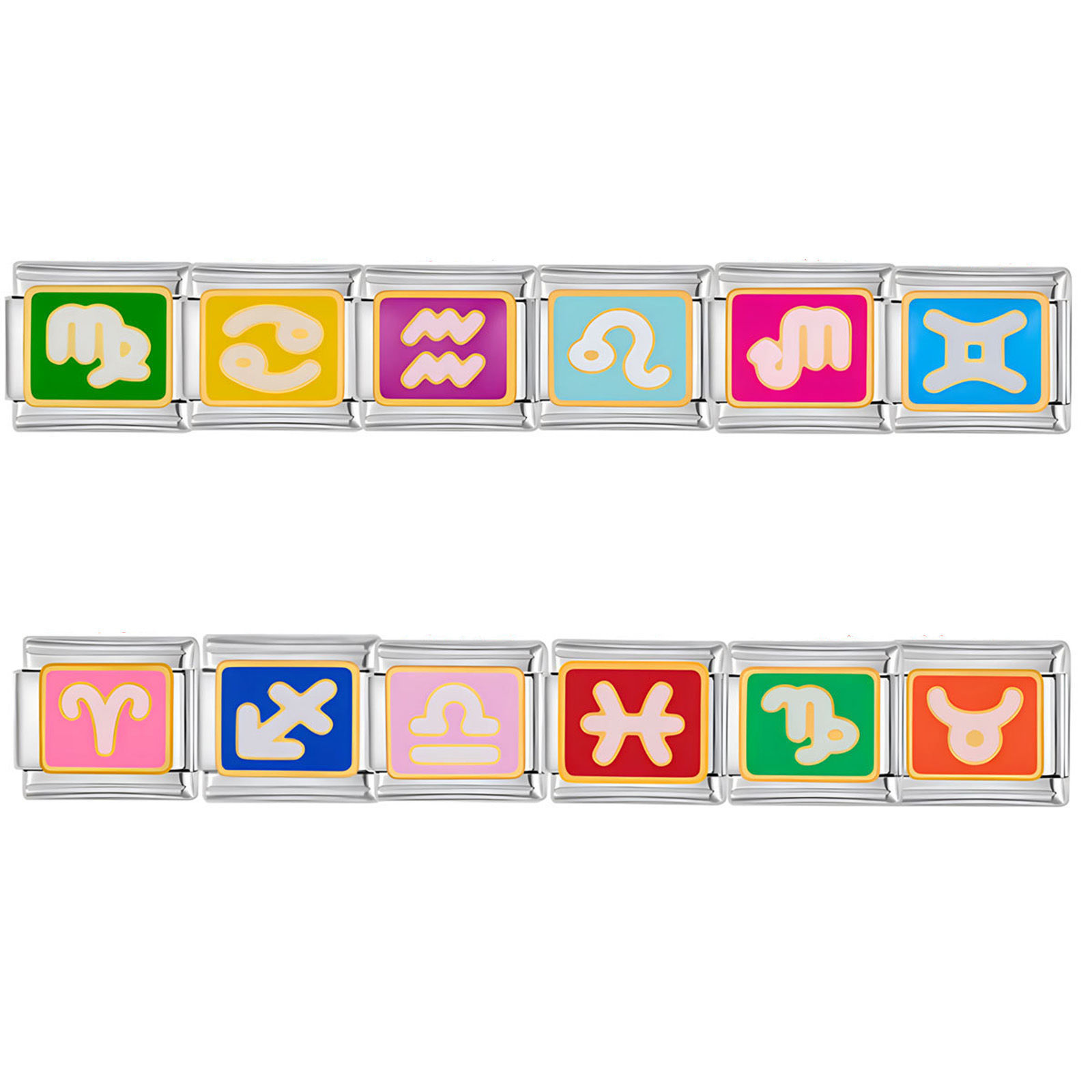 Picture of 304 Stainless Steel Italian Charm Links For DIY Bracelet Jewelry Making Silver Tone Rectangle Constellation Enamel 10mm x 9mm