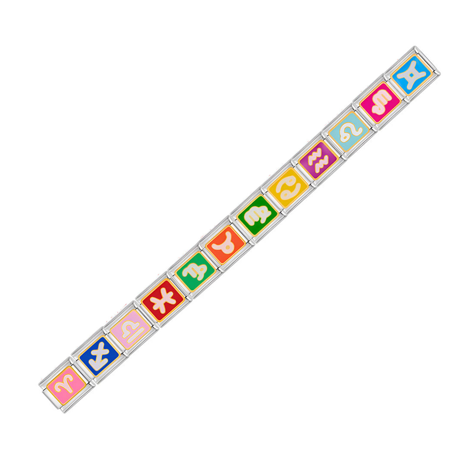 Picture of 304 Stainless Steel Italian Charm Links For DIY Bracelet Jewelry Making Silver Tone Rectangle Constellation Enamel 10mm x 9mm