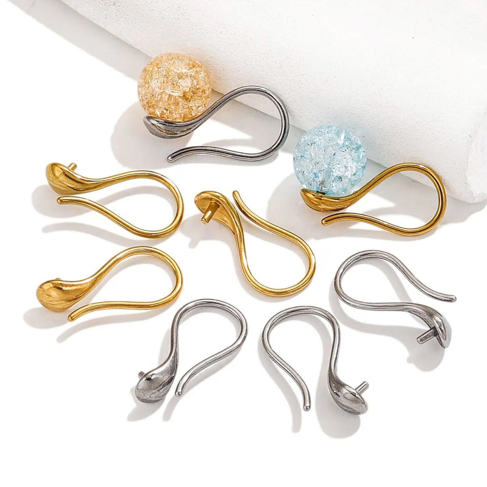 Image de 4 Pcs Boucles d'Oreilles Crochets Accessories pour DIY Fabrication de Bijoux en 304 Acier Inoxydable Avec Épingle à Bélière en Perles
