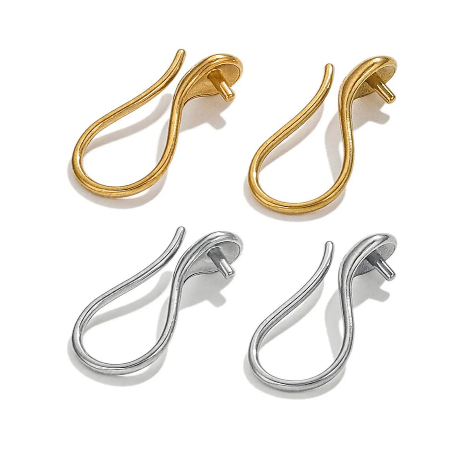 Image de 4 Pcs Boucles d'Oreilles Crochets Accessories pour DIY Fabrication de Bijoux en 304 Acier Inoxydable Avec Épingle à Bélière en Perles
