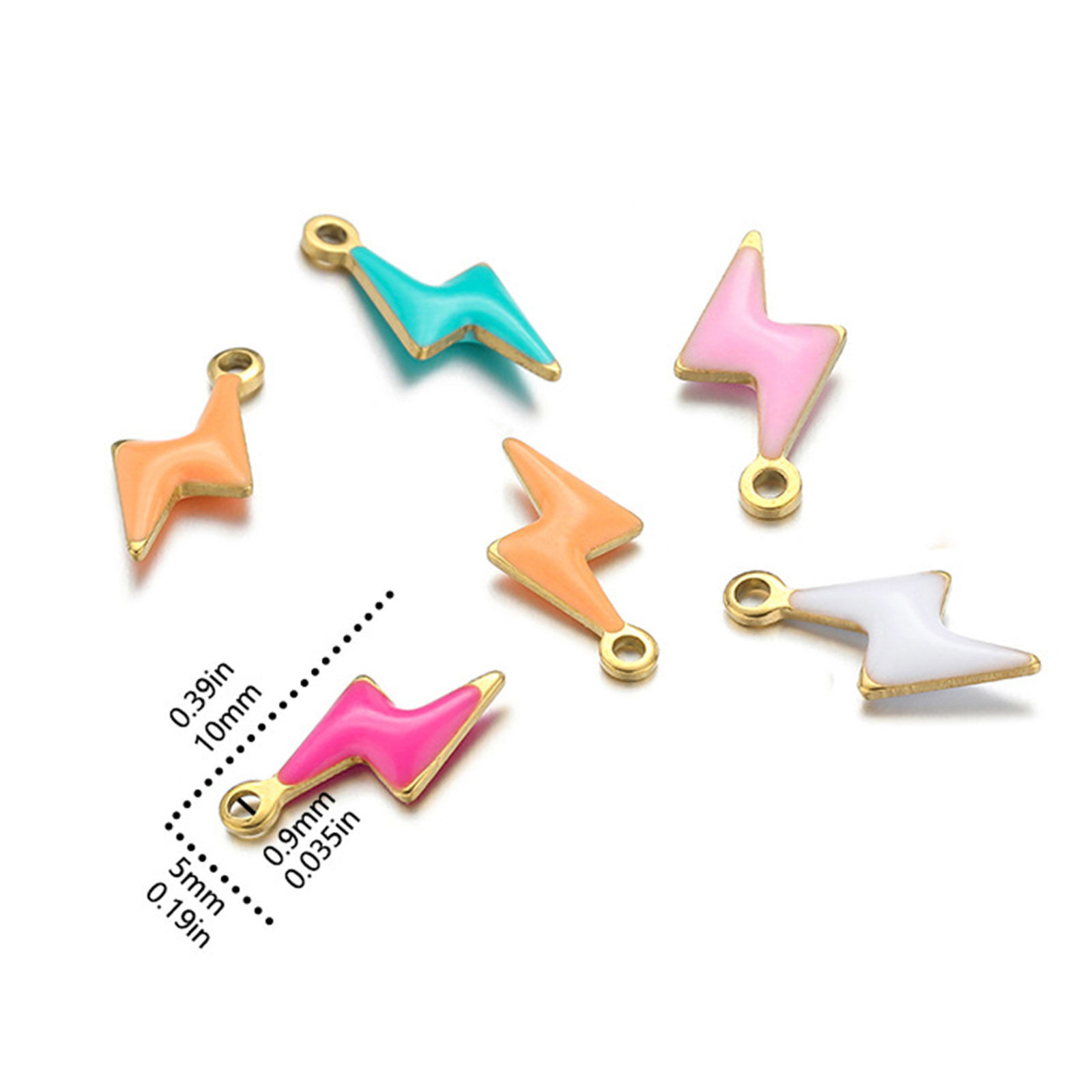 Bild von 10 Stück 304 Edelstahl Charms Blitz Vergoldet Doppelseitige emaillierte Pailletten 10mm x 5mm
