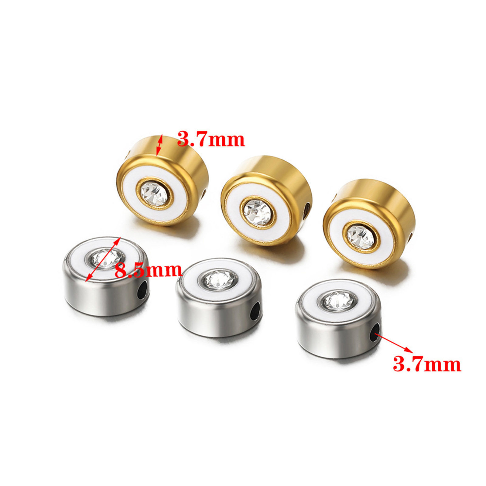 Image de 1 Pièce Perles pour DIY Fabrication de Bijoux en 304 Acier Inoxydable Placage sous Vide Plat-Rond Doré Émail env. 8.5mm Dia., Trou: env. 1.5mm