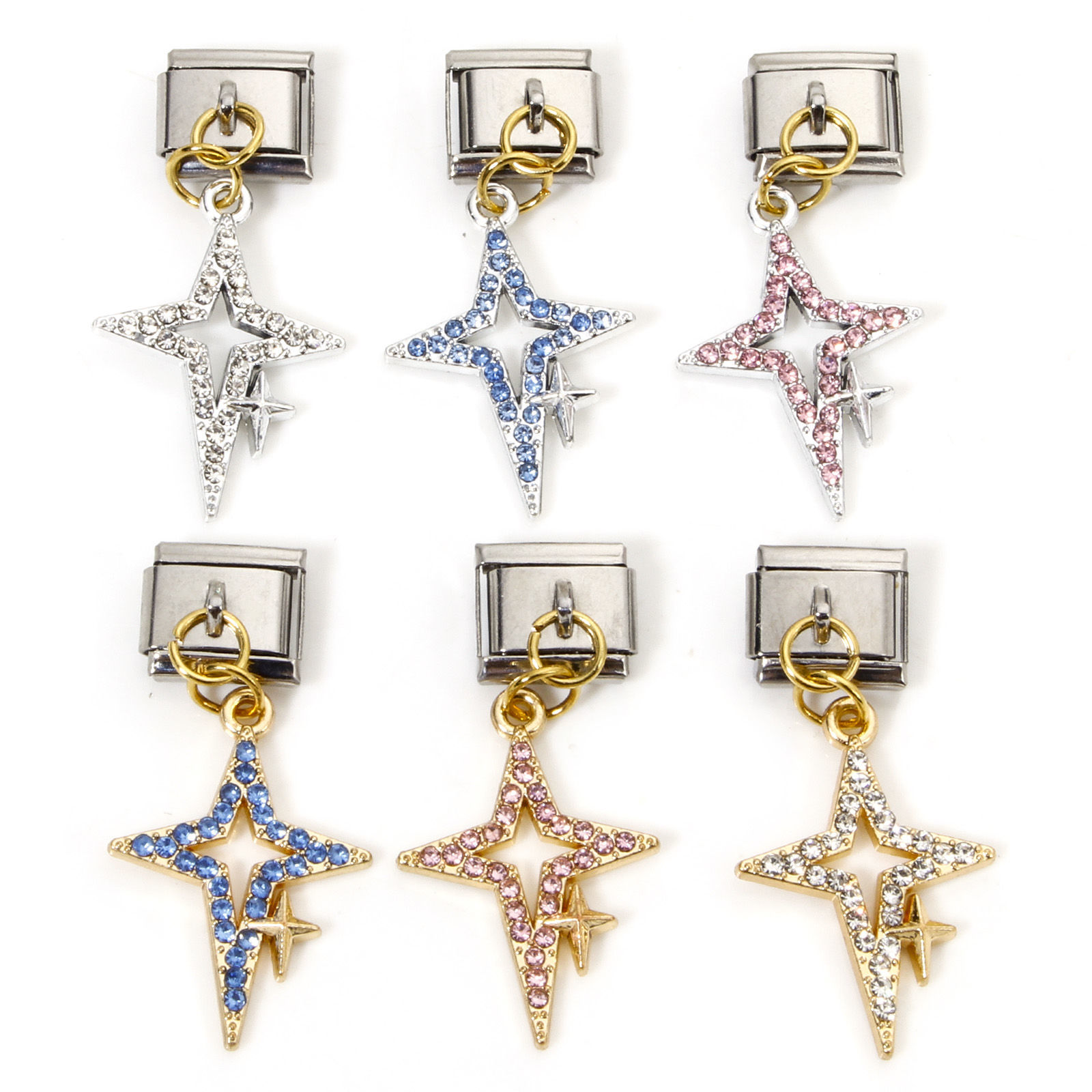Immagine di 1 Pz Lega di Zinco & Acciaio Inossidabile Bracciale con Charm Italiano a Maglie, Creazione di Gioielli Fai-da-te Oro Placcato & Tono Argento Rettangolo Stella 10mm x 9mm