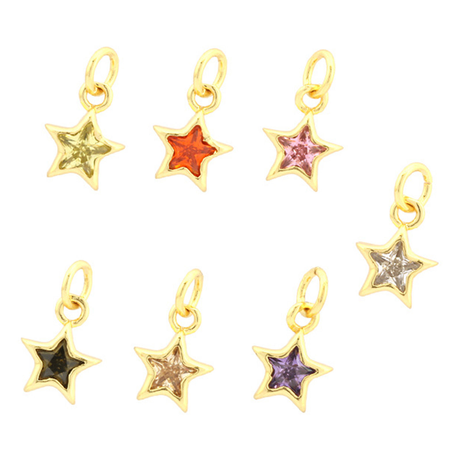 Image de 2 Pcs Breloques Galaxie en Laiton Etoile Plaqué Or 18K à Zircone Cubique Multicolore 10mm x 8mm