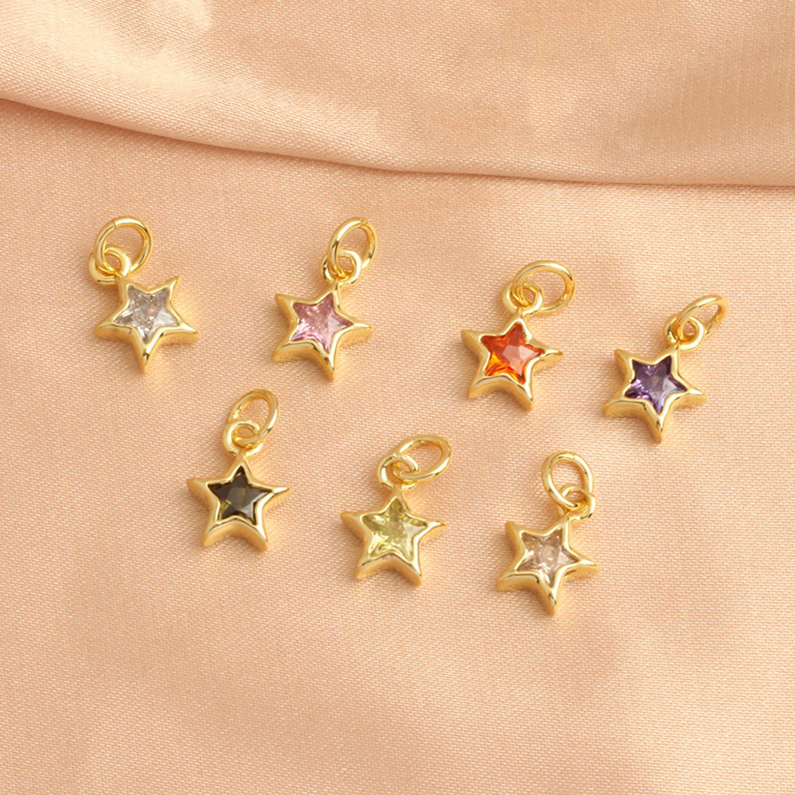 Image de 2 Pcs Breloques Galaxie en Laiton Etoile Plaqué Or 18K à Zircone Cubique Multicolore 10mm x 8mm