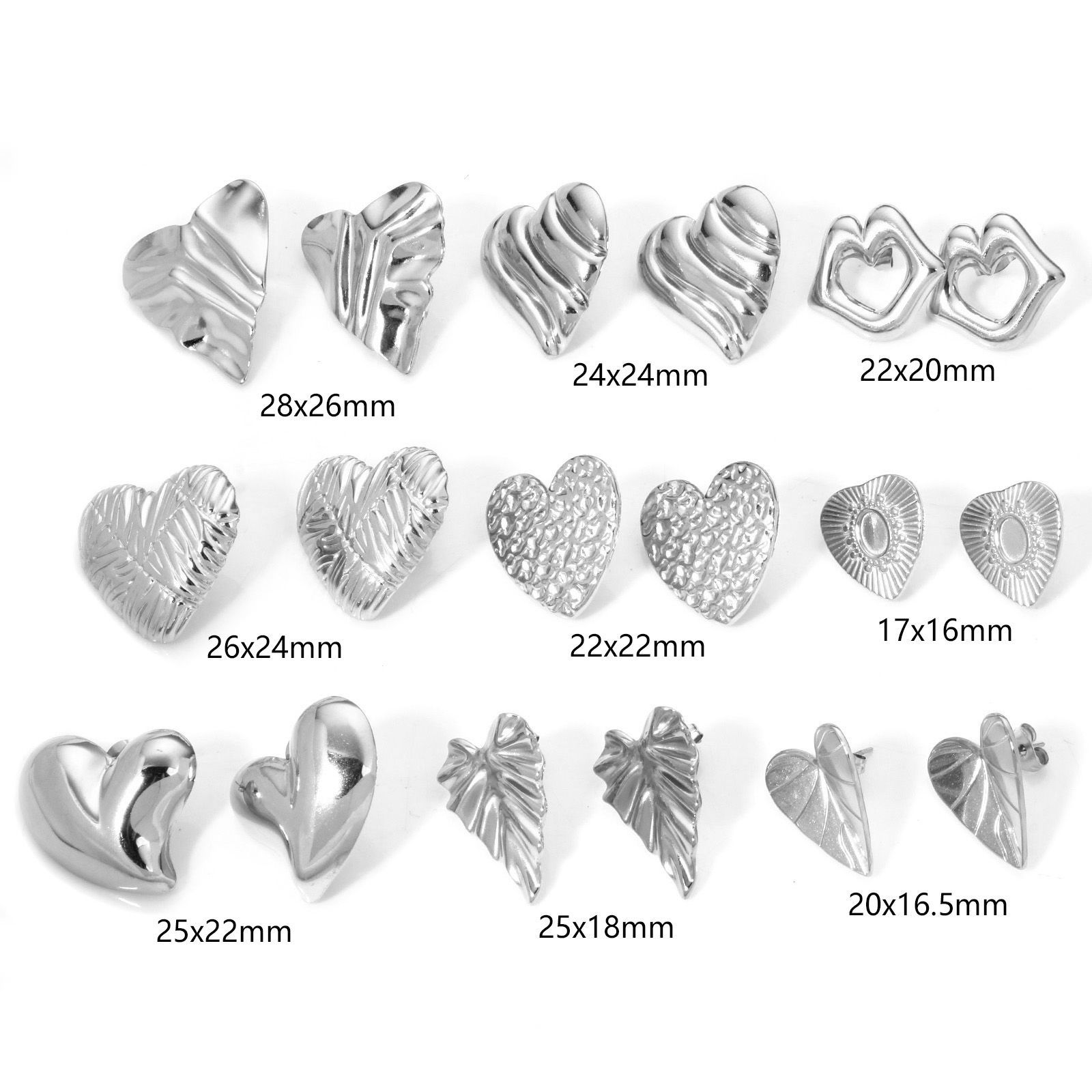 1 ペア 304ステンレス鋼 イヤリング シルバートーン ハート イヤリング用カバー付き の画像