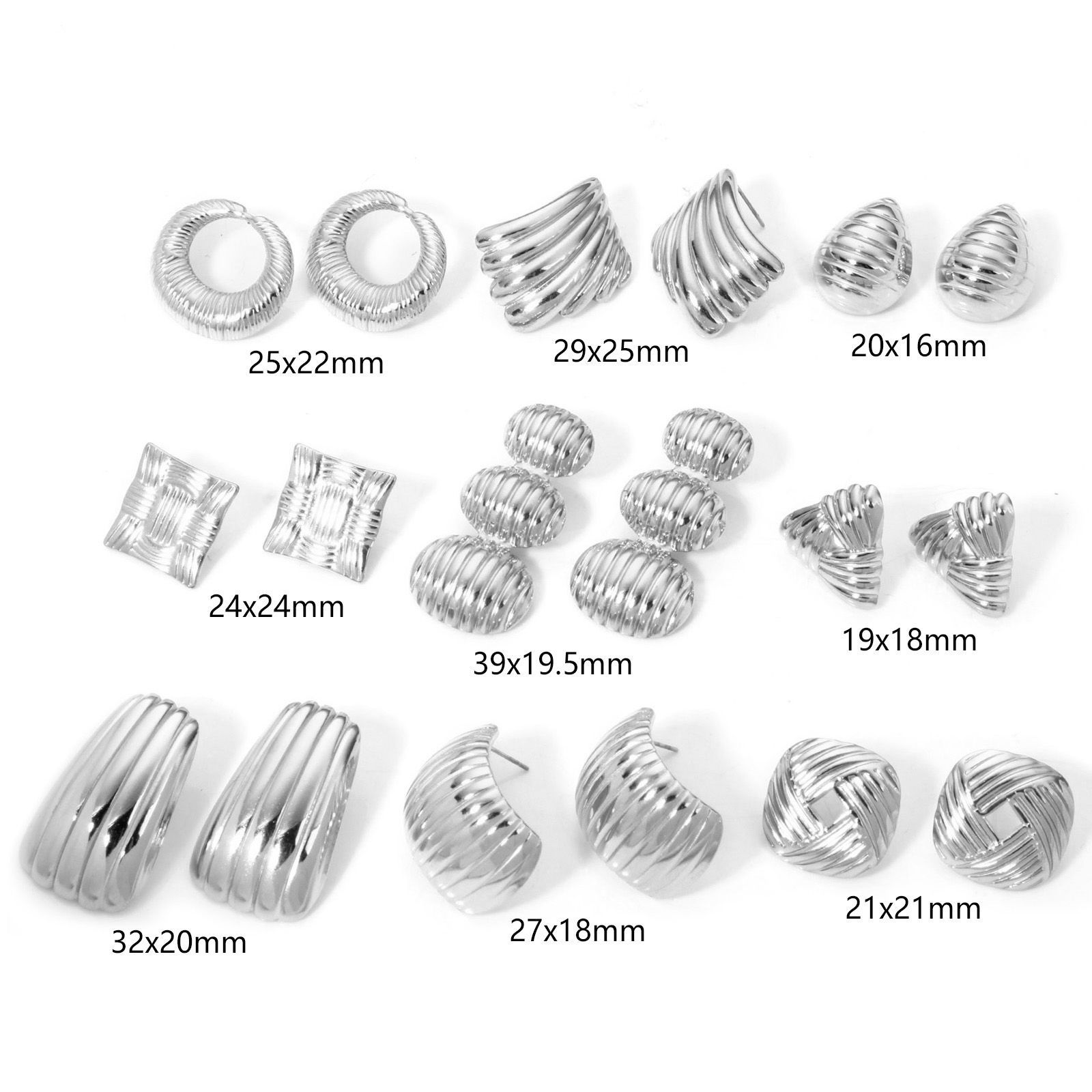Picture of 1 Pair 304 Stainless Steel Ear Post Stud Earrings Silver Tone Geometric With Stoppers
