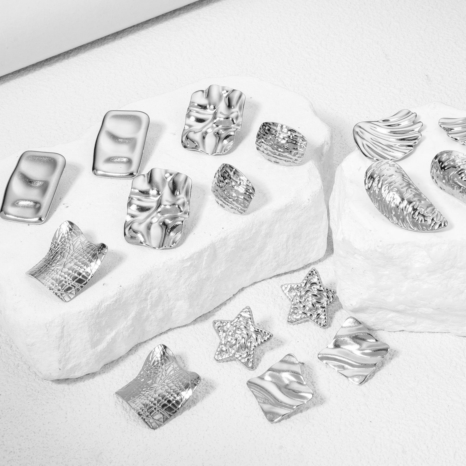 1 ペア 304ステンレス鋼 イヤリング シルバートーン 幾何学 イヤリング用カバー付き の画像