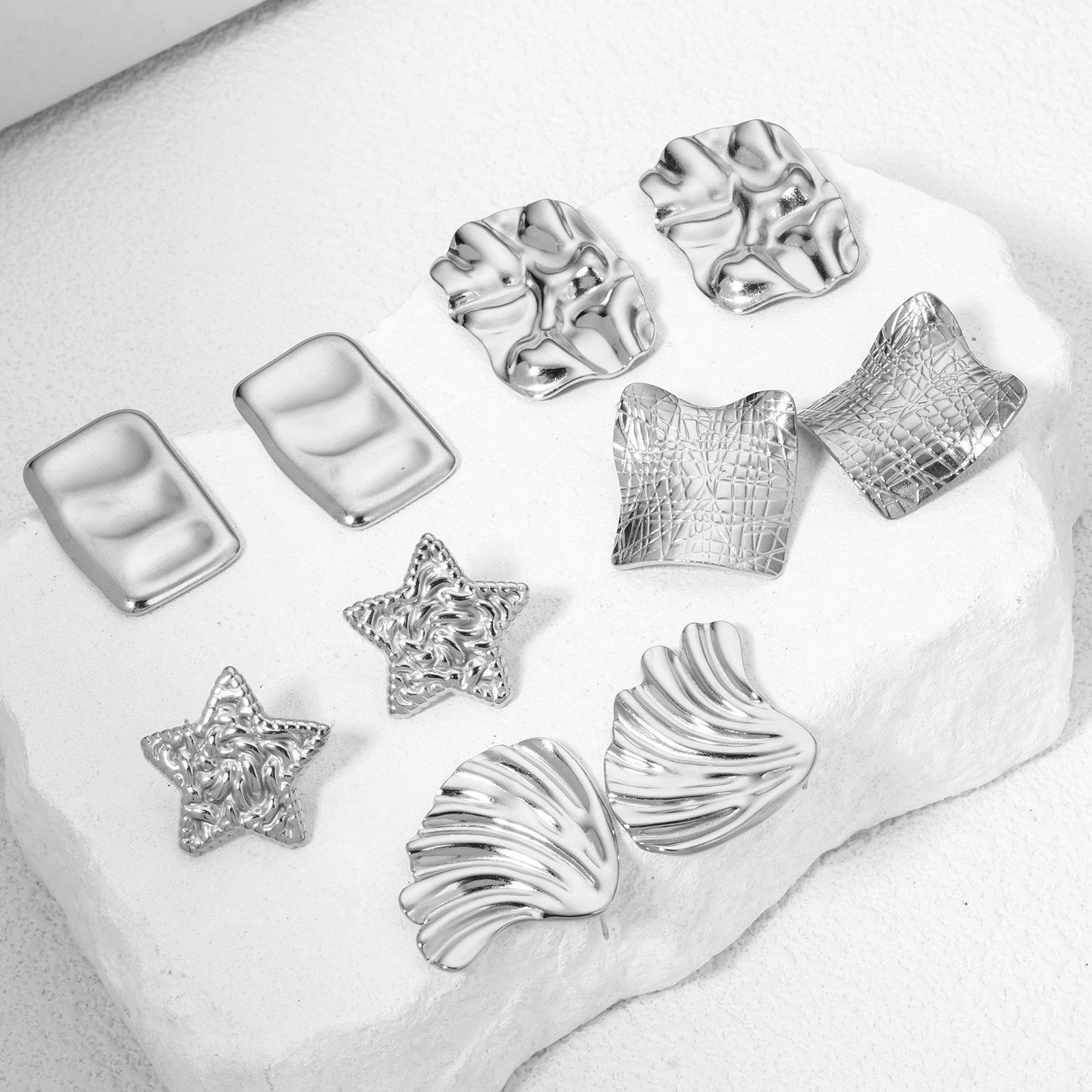 1 ペア 304ステンレス鋼 イヤリング シルバートーン 幾何学 イヤリング用カバー付き の画像