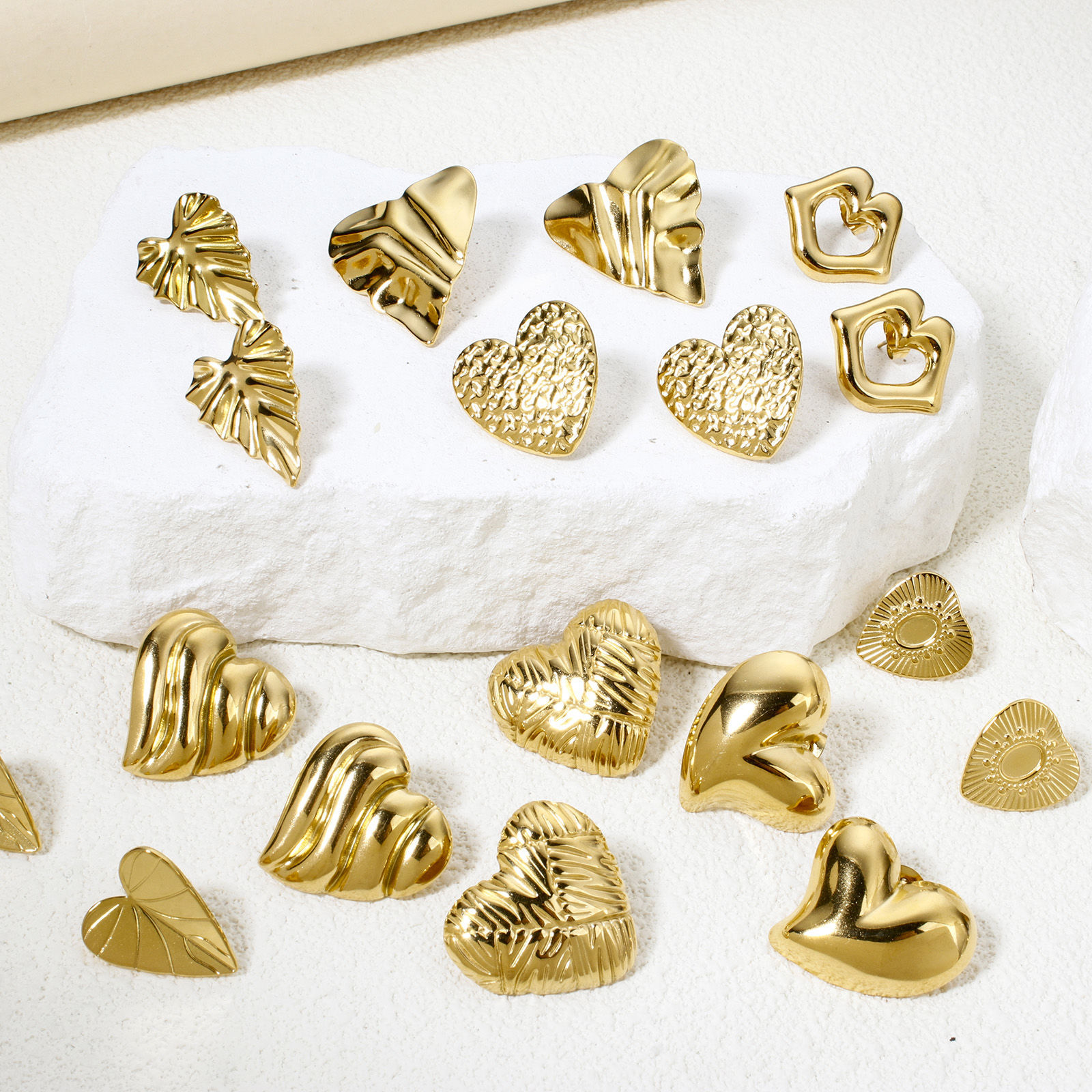 Picture of 1 Pair Vacuum Plating 304 Stainless Steel Ear Post Stud Earrings 18K Gold Plated Geometric With Stoppers