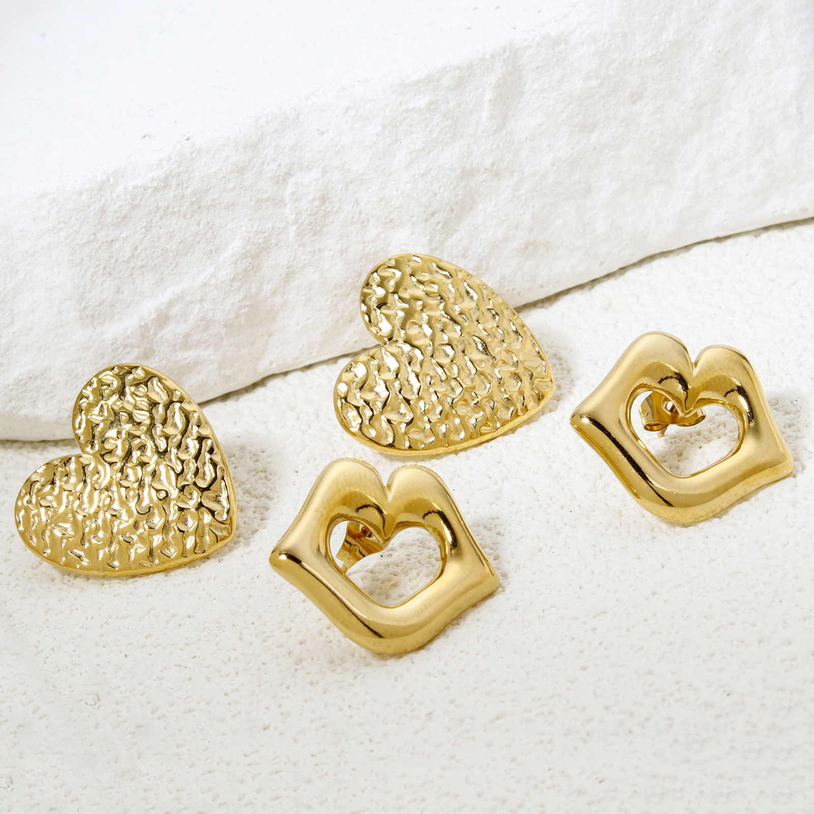 Picture of 1 Pair Vacuum Plating 304 Stainless Steel Ear Post Stud Earrings 18K Gold Plated Geometric With Stoppers