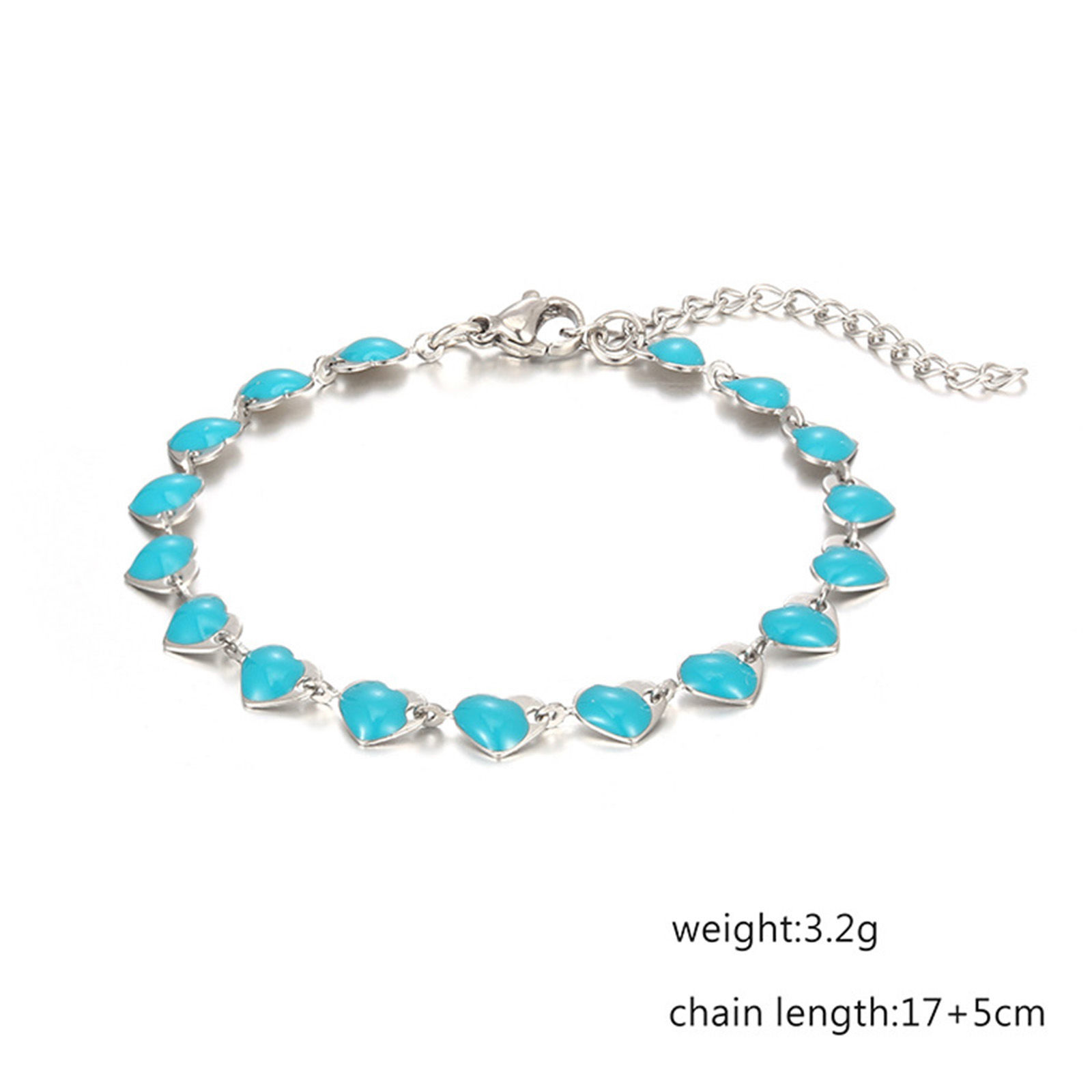 Picture of Eco-friendly 304 Stainless Steel Valentine's Day Handmade Link Chain Bracelets Silver Tone Multicolor Heart Enamel