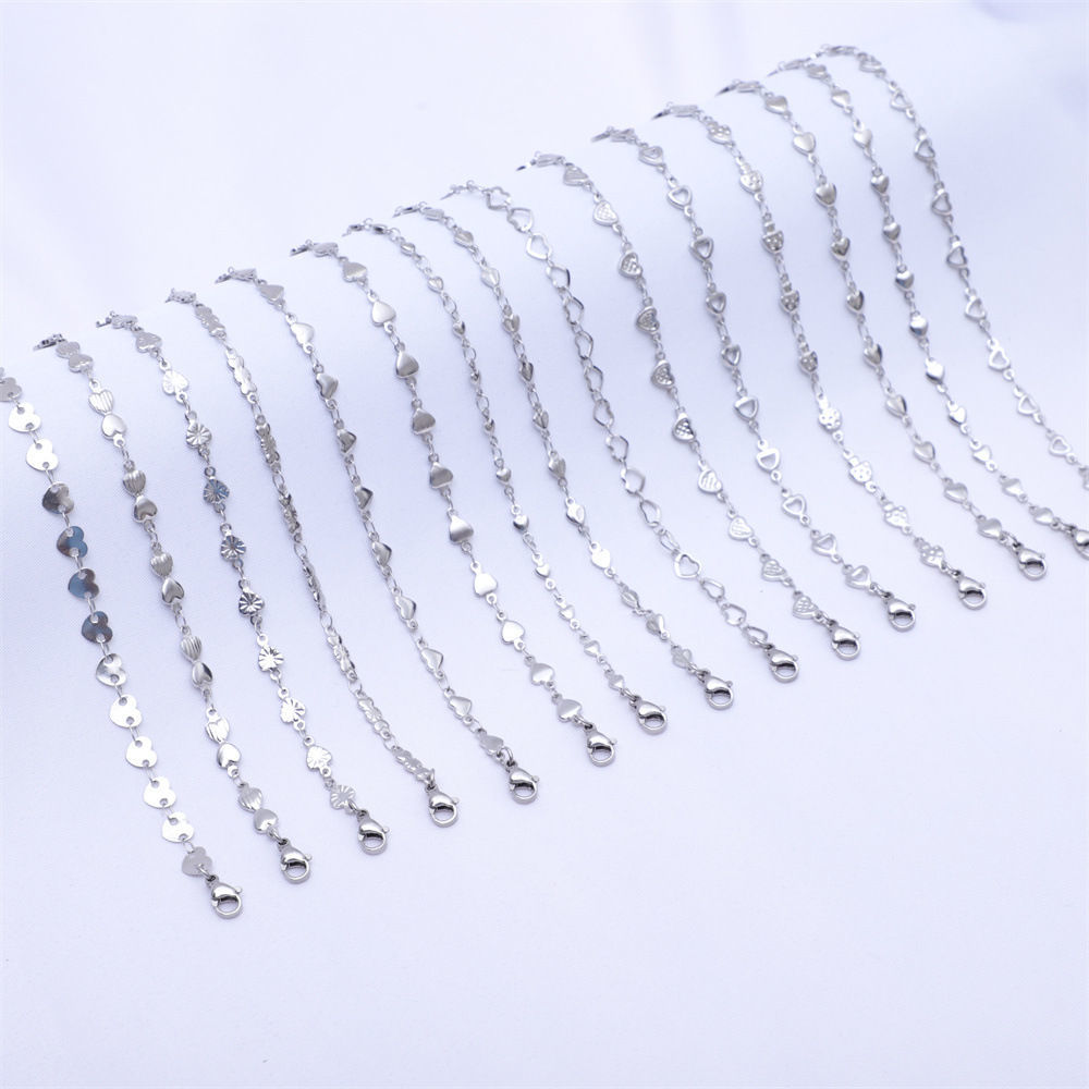 Picture of Eco-friendly 304 Stainless Steel Ins Style Handmade Link Chain Bracelets Silver Tone Heart Hollow