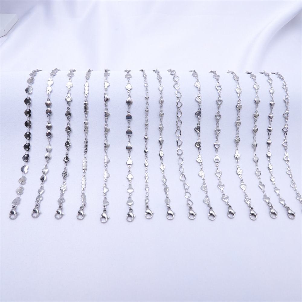 Picture of Eco-friendly 304 Stainless Steel Ins Style Handmade Link Chain Bracelets Silver Tone Heart Hollow