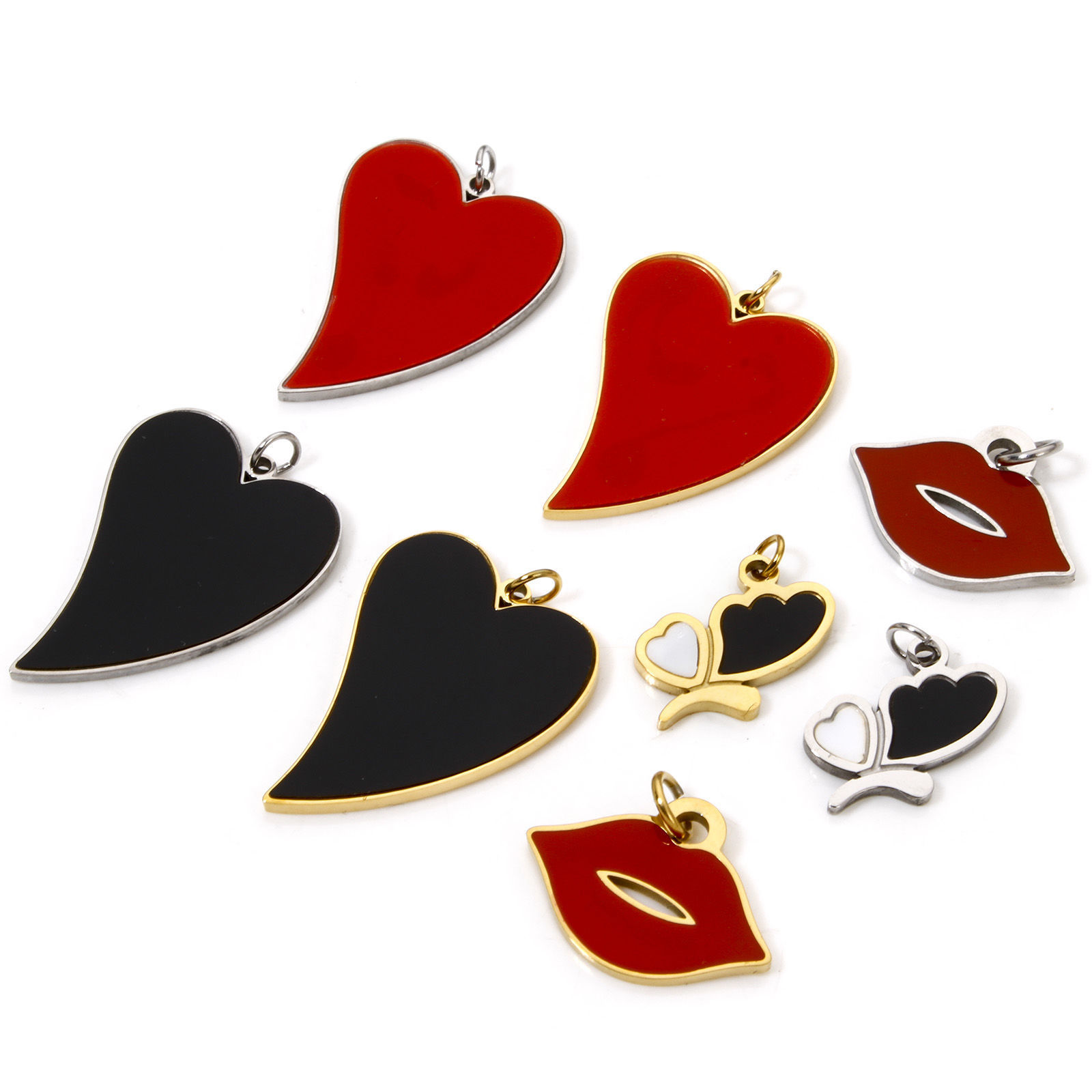 Picture of 304 Stainless Steel Charms Heart Enamel