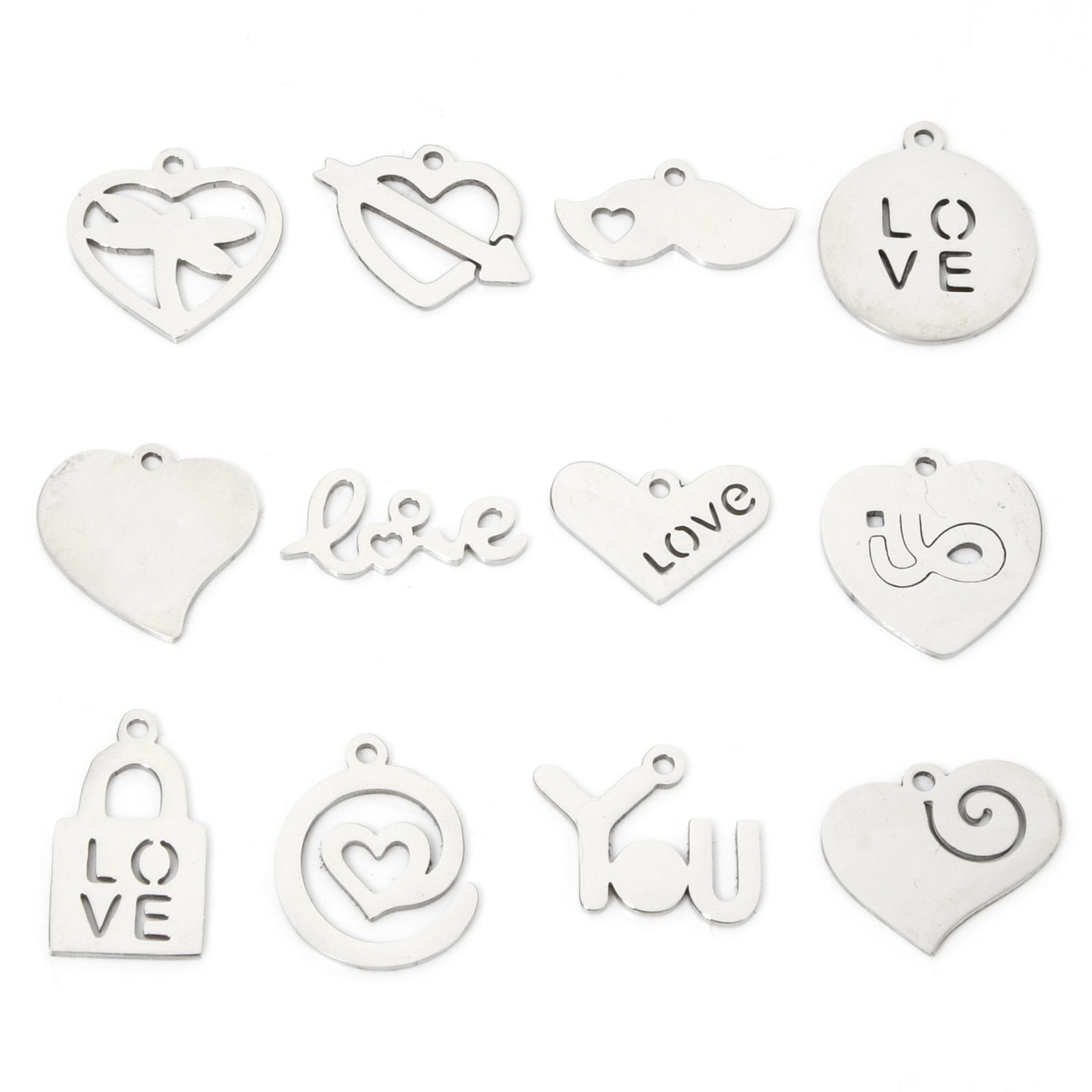 Image de 5 Pcs Breloques en 201 Acier Inoxydable Respectueux de la Nature La Saint Valentin Cœur Argent Mat Spiral Creux