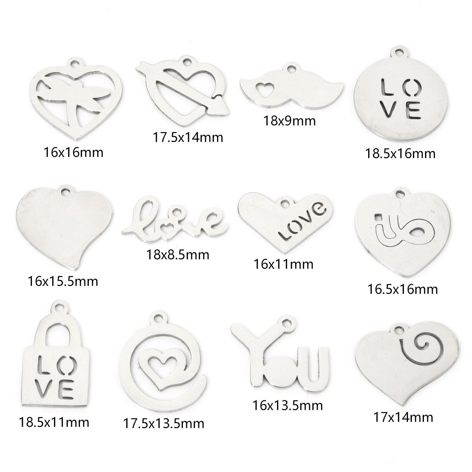 Image de 5 Pcs Breloques en 201 Acier Inoxydable Respectueux de la Nature La Saint Valentin Cœur Argent Mat Spiral Creux