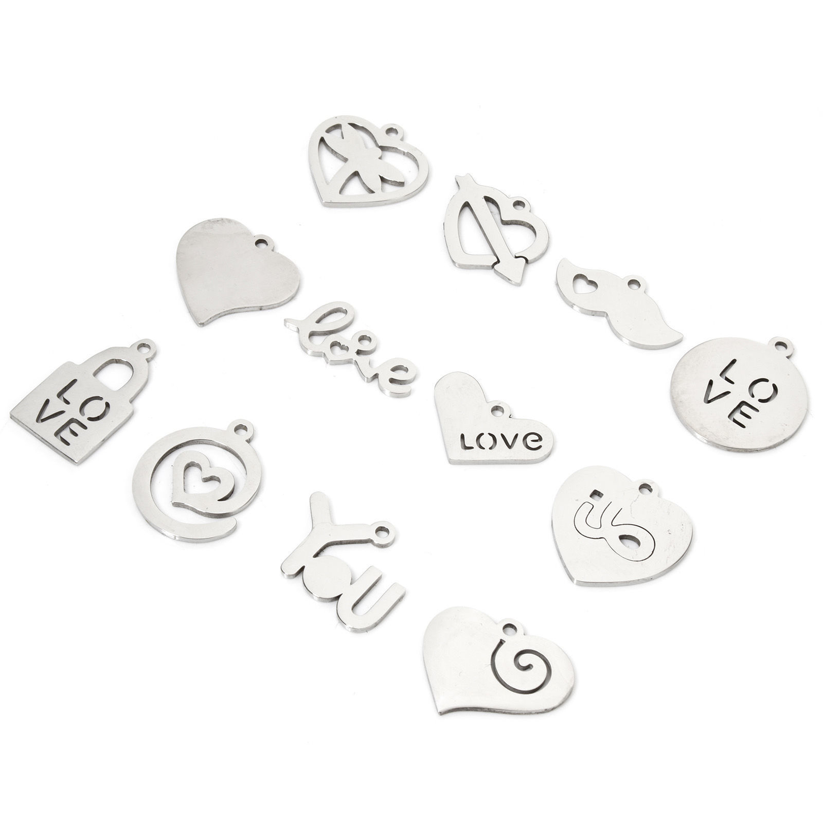 Image de 5 Pcs Breloques en 201 Acier Inoxydable Respectueux de la Nature La Saint Valentin Cœur Argent Mat Spiral Creux