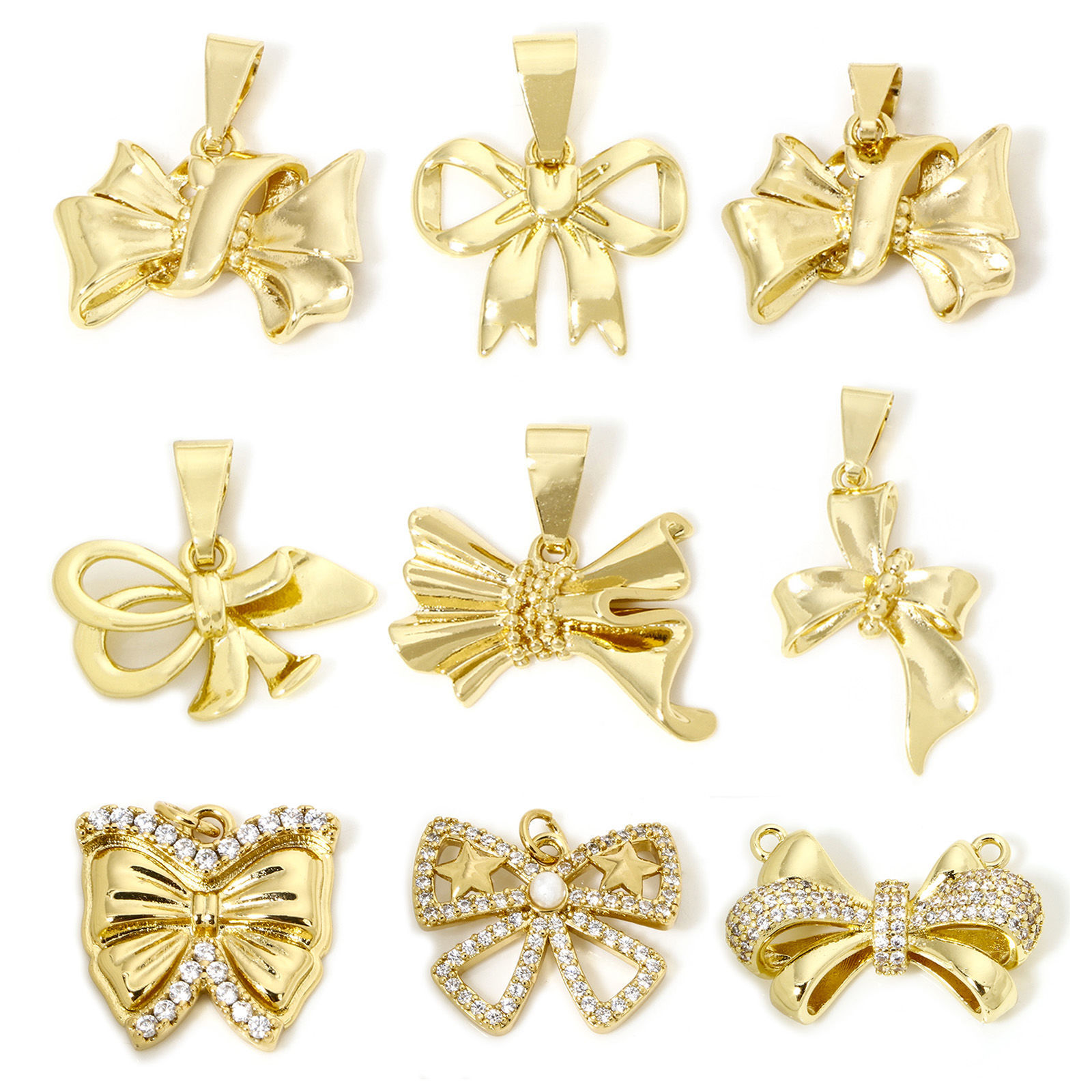 Bild von 1 Stück Umweltfreundlich Messing Kleidung Charm-Anhänger Echtgold plattiert Schleife