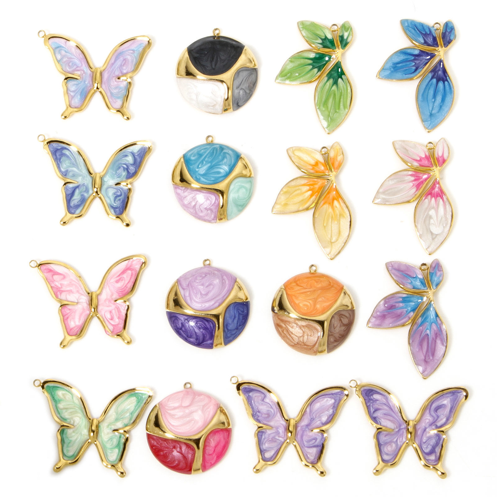 Image de 1 Pièce Pendentifs en 304 Acier Inoxydable Placage sous Vide Rétro Papillon Doré Multicolore Couleur du Dégradé Émail