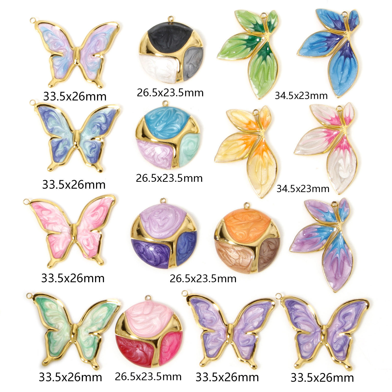 Image de 1 Pièce Pendentifs en 304 Acier Inoxydable Placage sous Vide Rétro Papillon Doré Multicolore Couleur du Dégradé Émail